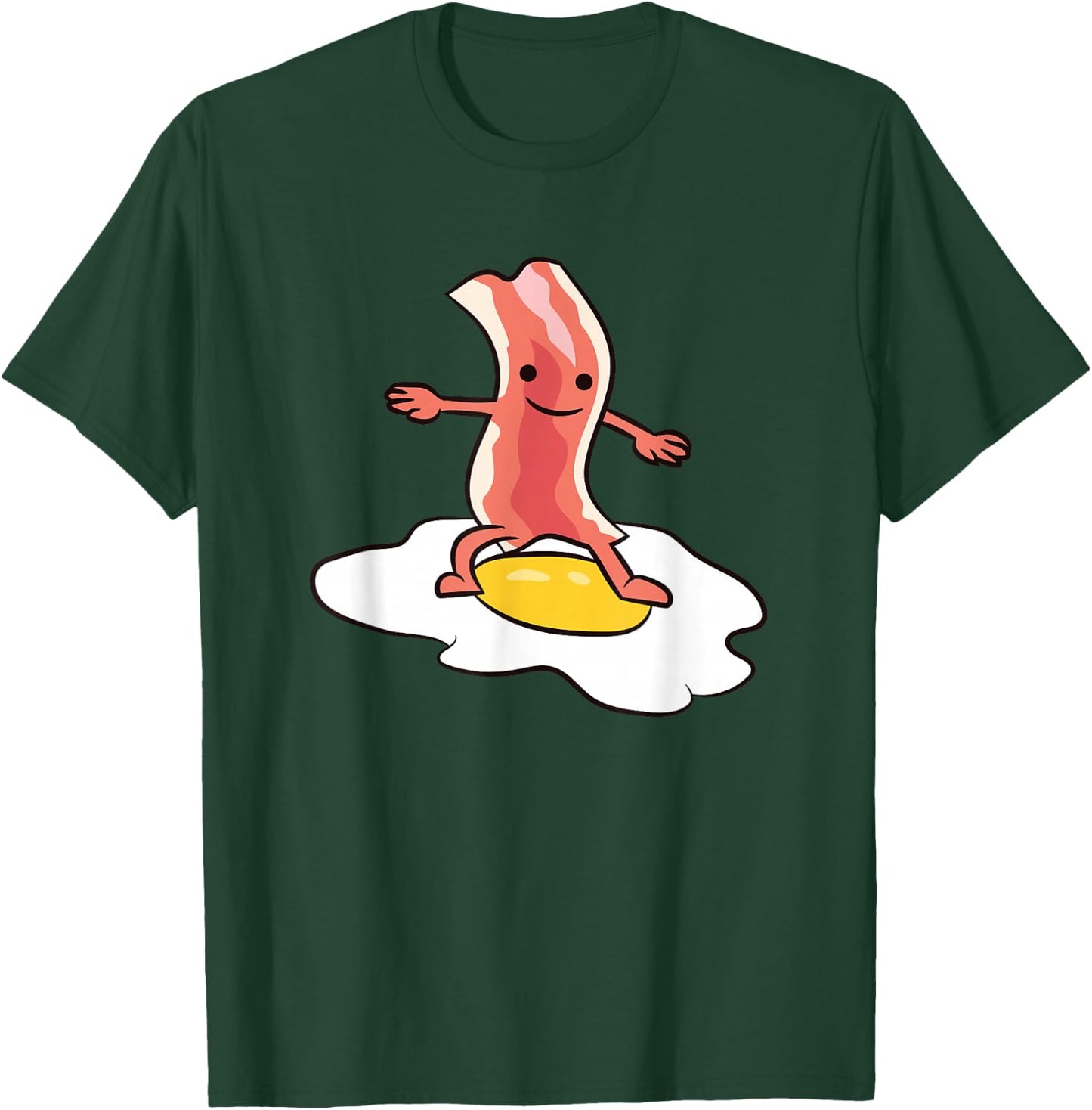 Kawaii Bacon Surfing On Fried Egg Breakfast Egg and Bacon T-Shirt - T-Shirt | Forest