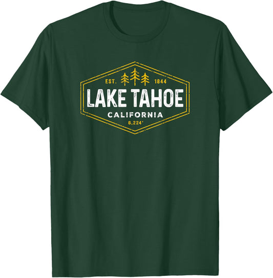 Vintage Lake Tahoe Hexagon Badge California Retro Souvenir T-Shirt - T-Shirt | Forest