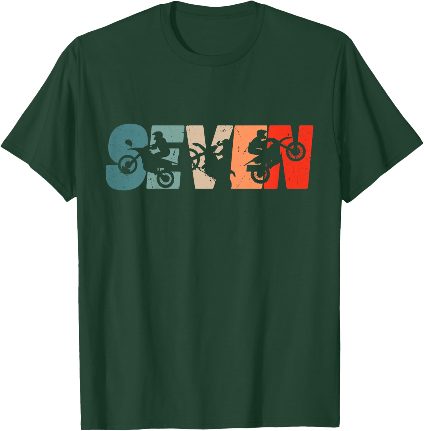7th Birthday Retro Motocross Dirt Bike 7 Years Boys Girl T-Shirt - T-Shirt | Forest