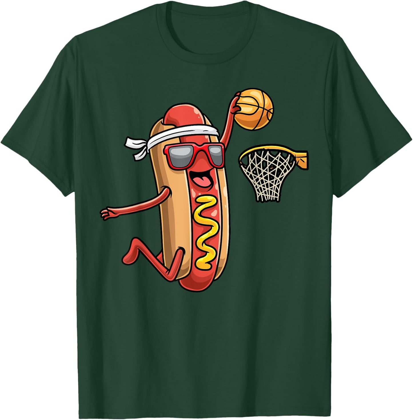 Hotdog In Bread Roll Playing Basketball Sports Player Kids T-Shirt - T-Shirt | Forest