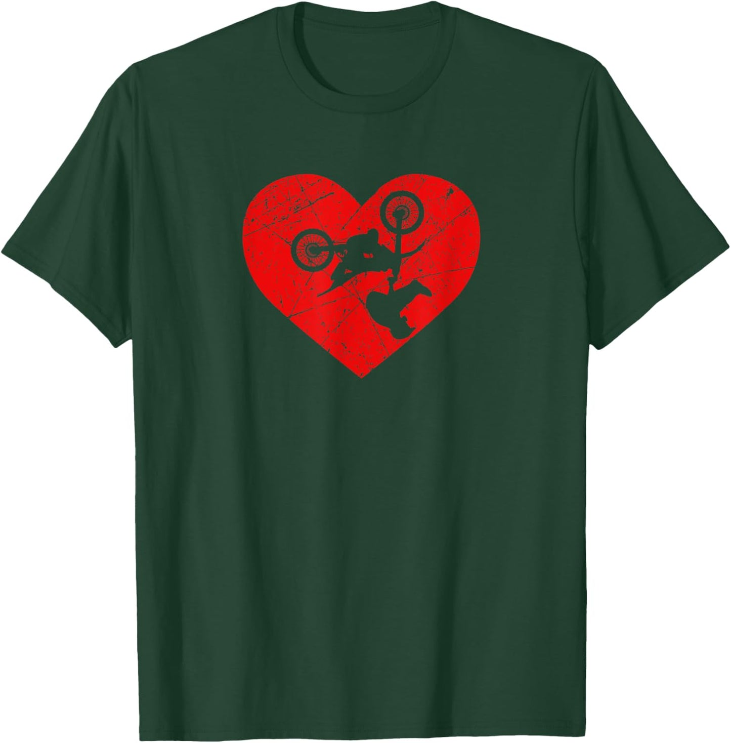 Vintage Dirt Bike Trick Heart Love Valentine's Day Motocross T-Shirt - T-Shirt | Forest
