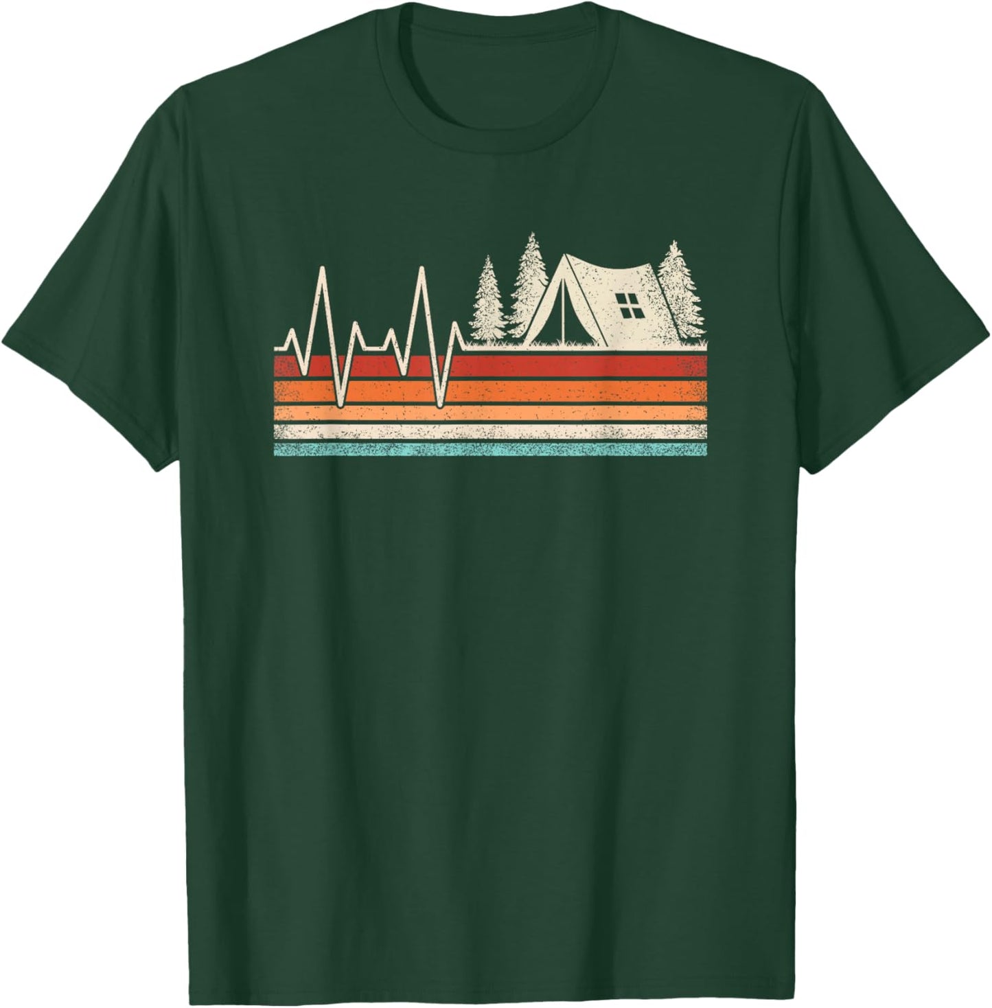 Retro Camping Heartbeat Outdoor Nature Camper Hiking Men T-Shirt - T-Shirt | Forest