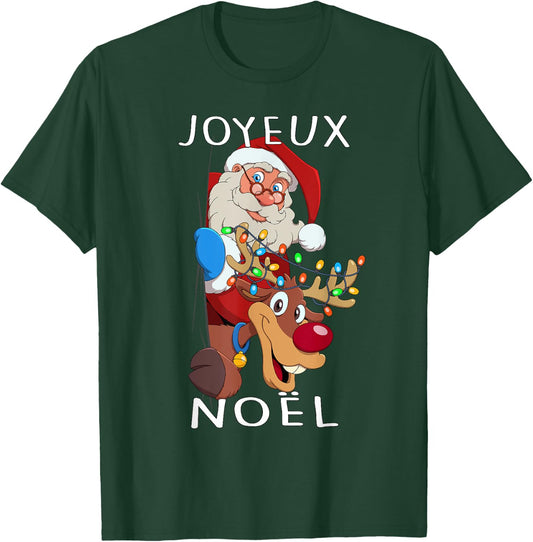 Santa Claus Reindeer Joyeux Noël Men Women Family T-Shirt - T-Shirt | Forest