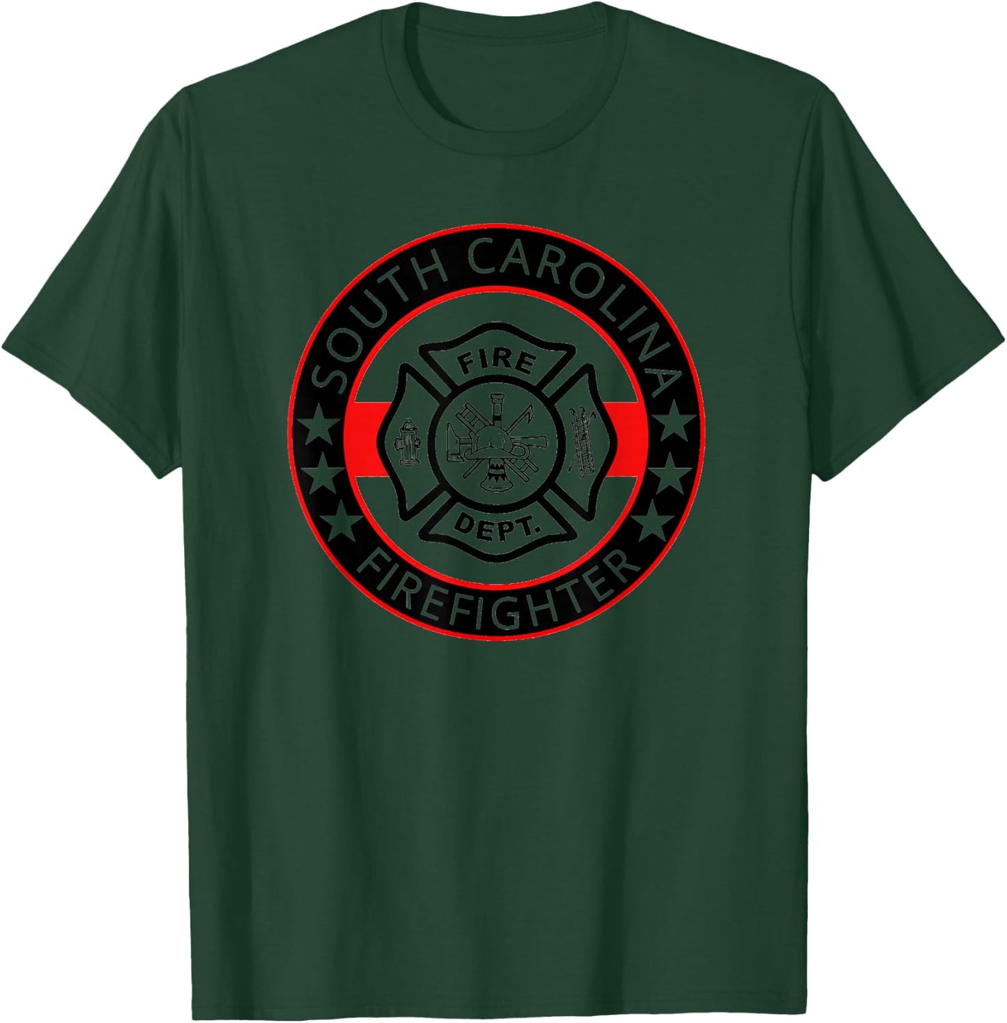 South Carolina Firefighter SC Fire Department Badge Red-Line T-Shirt - T-Shirt | Forest