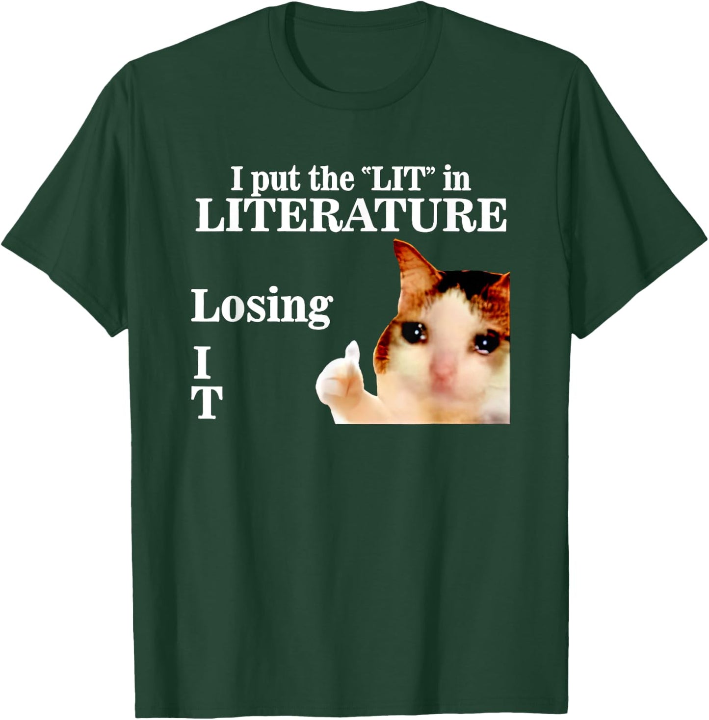 Cat I Put The Lit In Literature Losing It -Adults Black Cotton 60% Polyester 40% Short Sleeve Classic Fit Modern Classic Applique Cat-Themed Small T-Shirt - T-Shirt | Forest