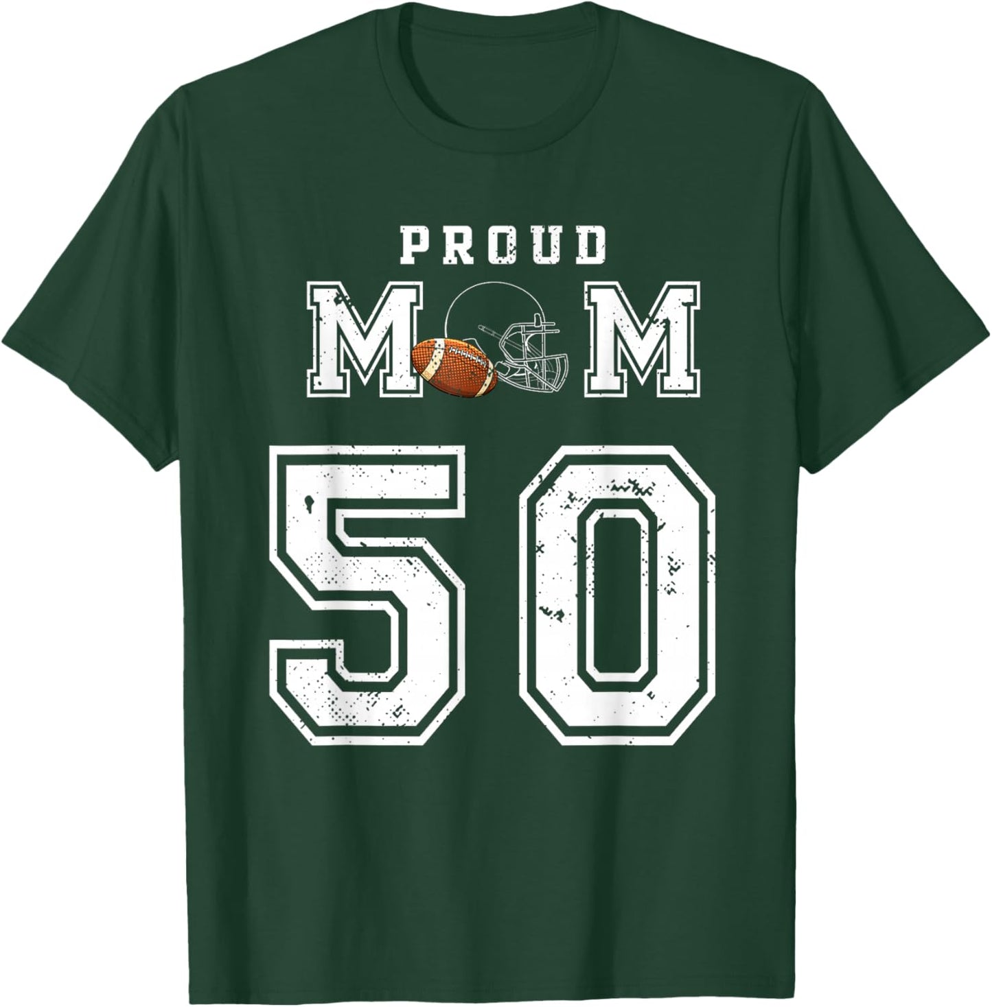 Custom Proud Football Mom Number 50 Personalized T-Shirt - T-Shirt | Forest