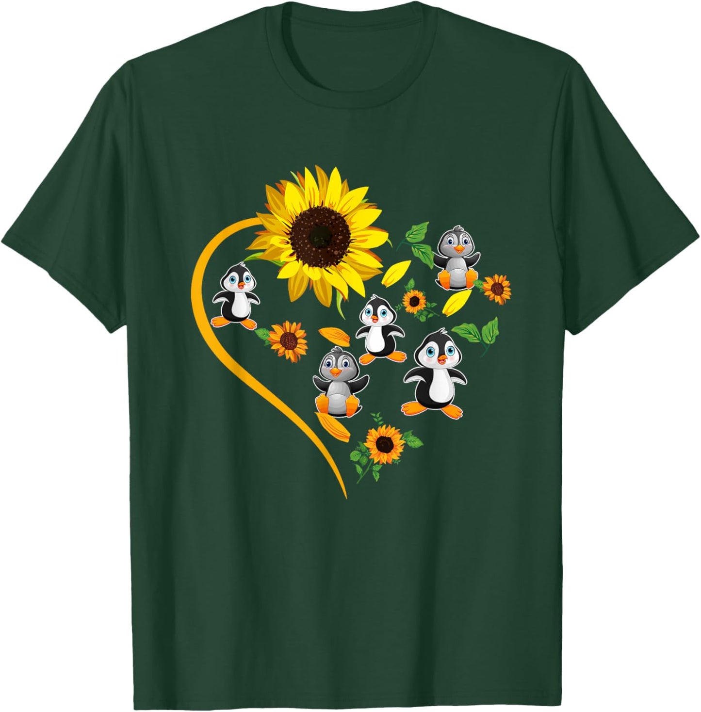 Sunflowers Penguins Cute Heart Shape Matching Bird Lover T-Shirt - T-Shirt | Forest