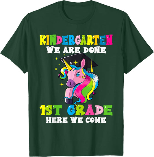 Graduation 2025 Kindergarten We Are Done Magical Unicorn Kid T-Shirt - T-Shirt | Forest