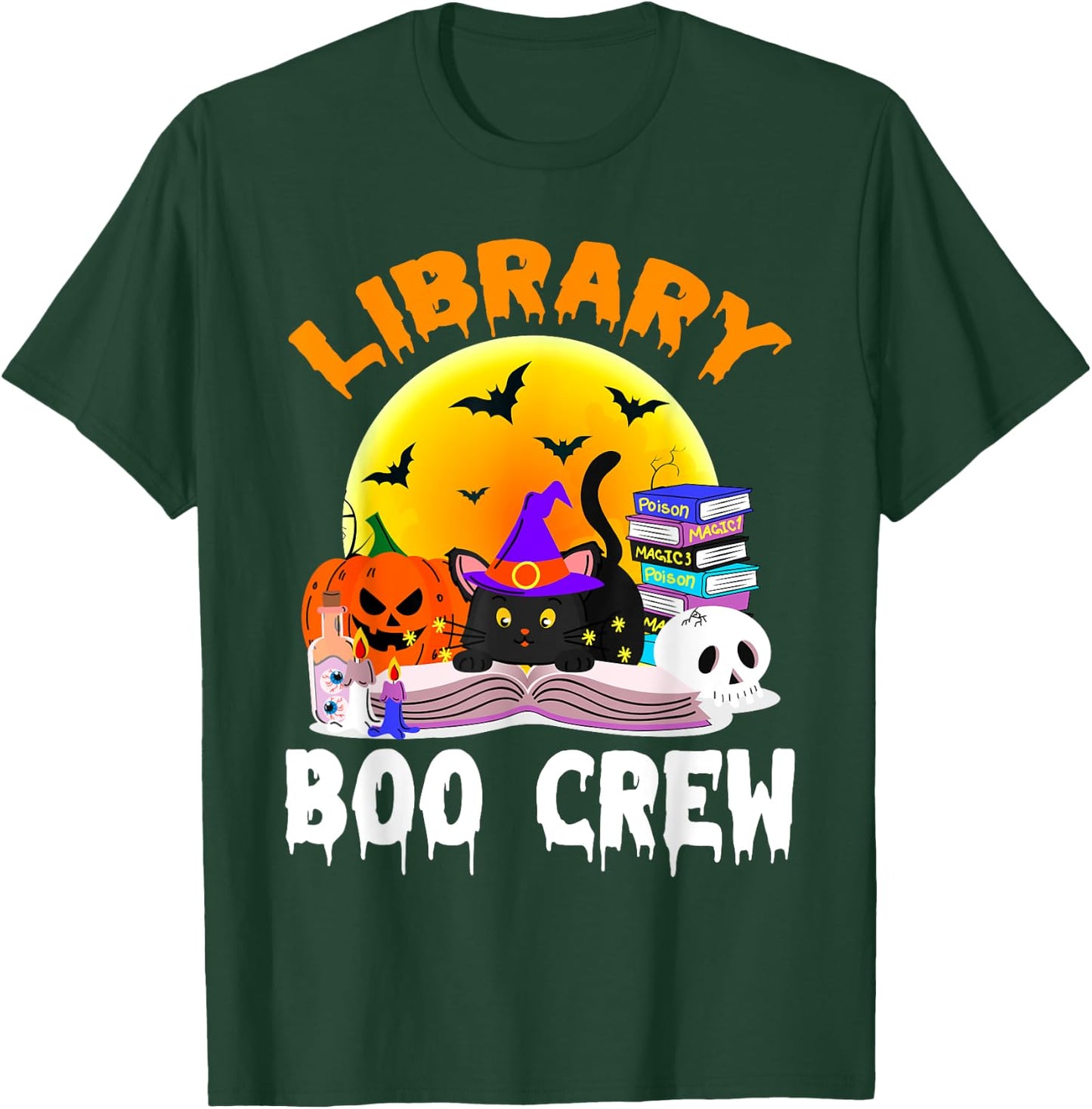 Library Boo Crew School Librarian Halloween Library Book T-Shirt - T-Shirt | Forest