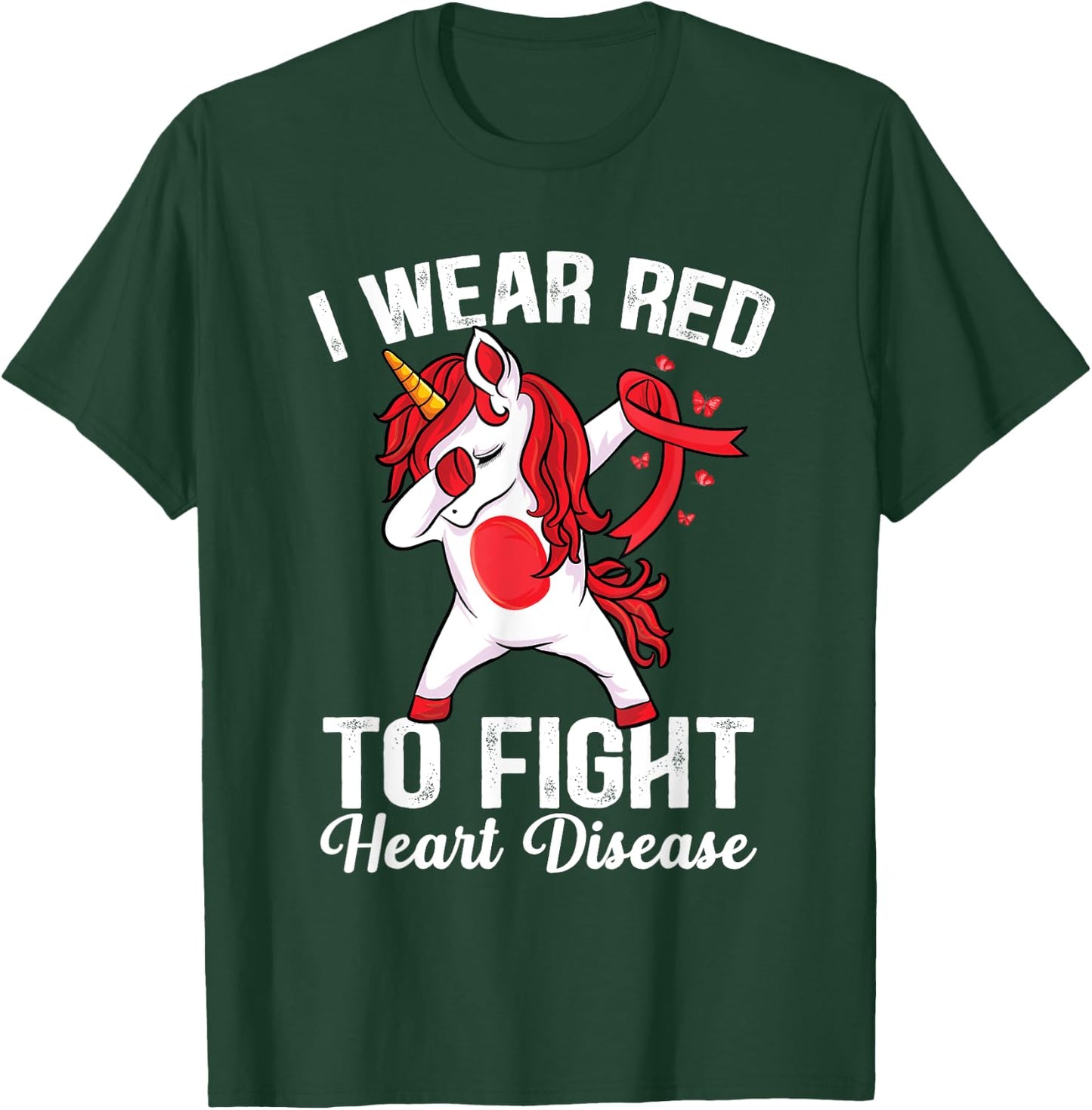 Dabbing unicorn I Wear Red To Fight Heart Disease Awareness T-Shirt - T-Shirt | Forest