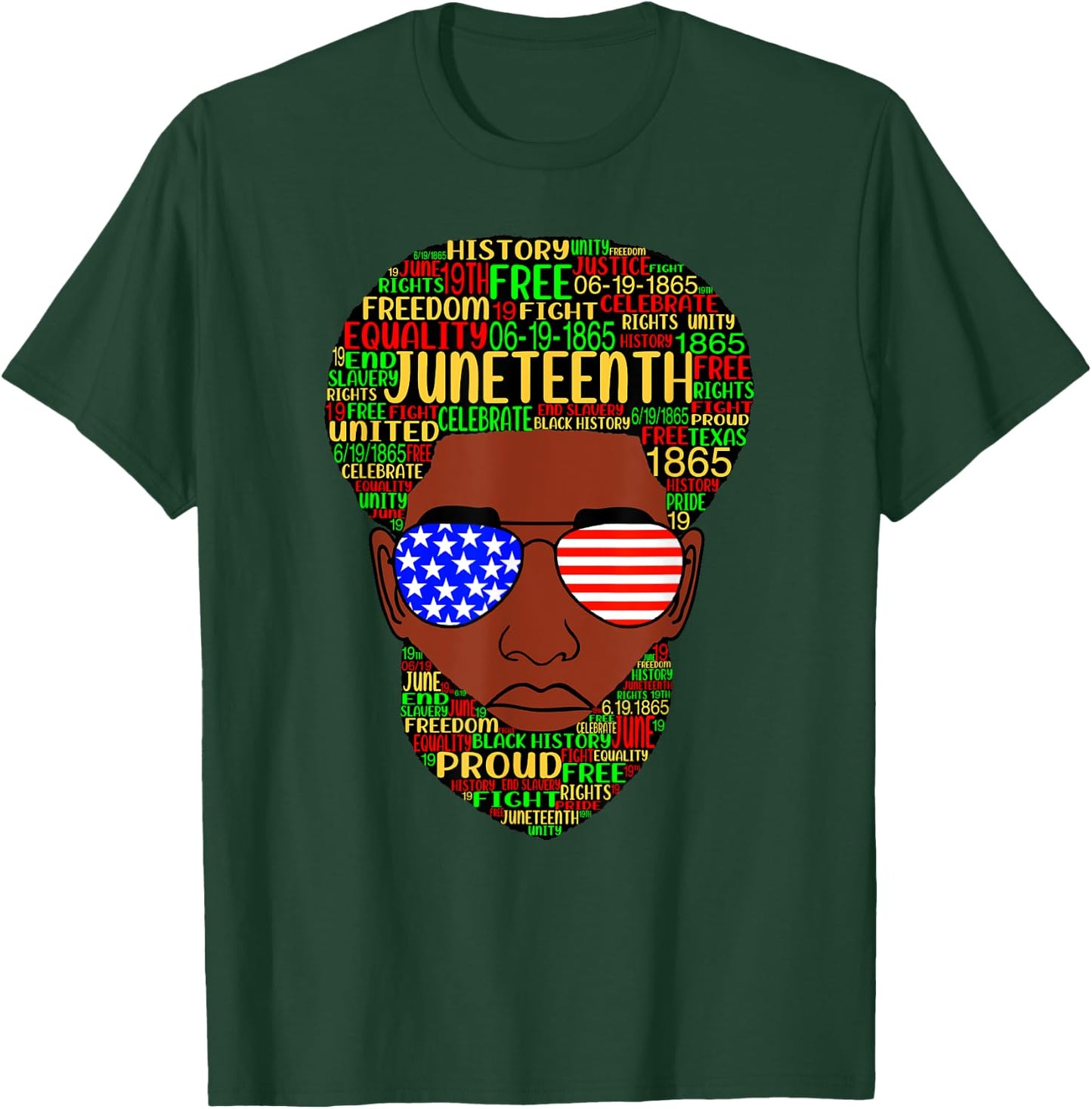 Juneteenth Natural Beard Afro Hair Word Art USA Sunglasses T-Shirt - T-Shirt | Forest
