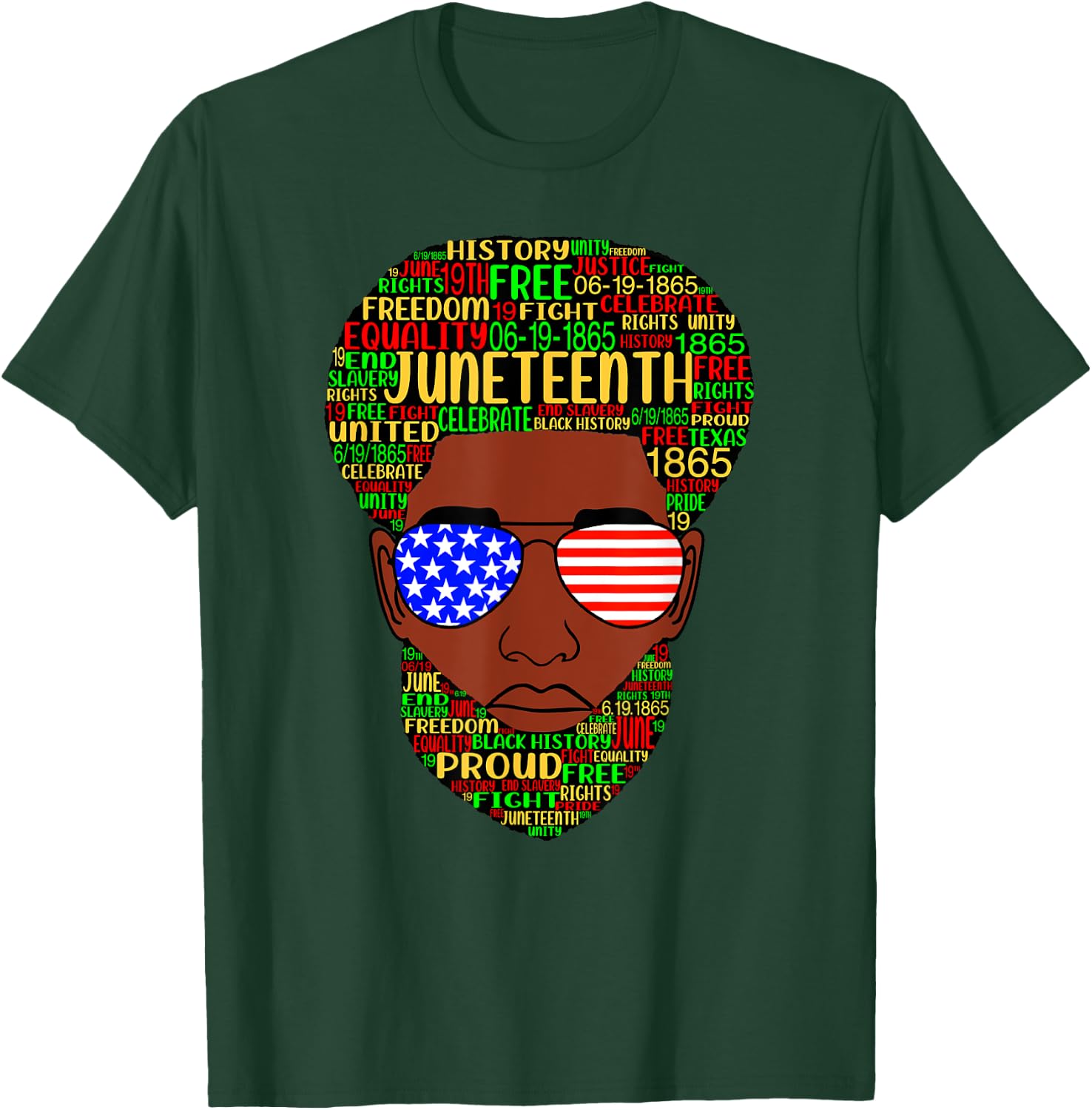Juneteenth Natural Beard Afro Hair Word Art USA Sunglasses T-Shirt - T-Shirt | Forest
