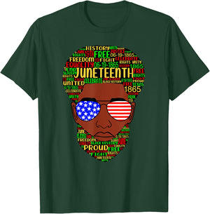 Juneteenth Natural Beard Afro Hair Word Art USA Sunglasses T-Shirt - T-Shirt | Forest