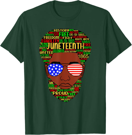 Juneteenth Natural Beard Afro Hair Word Art USA Sunglasses T-Shirt - T-Shirt | Forest