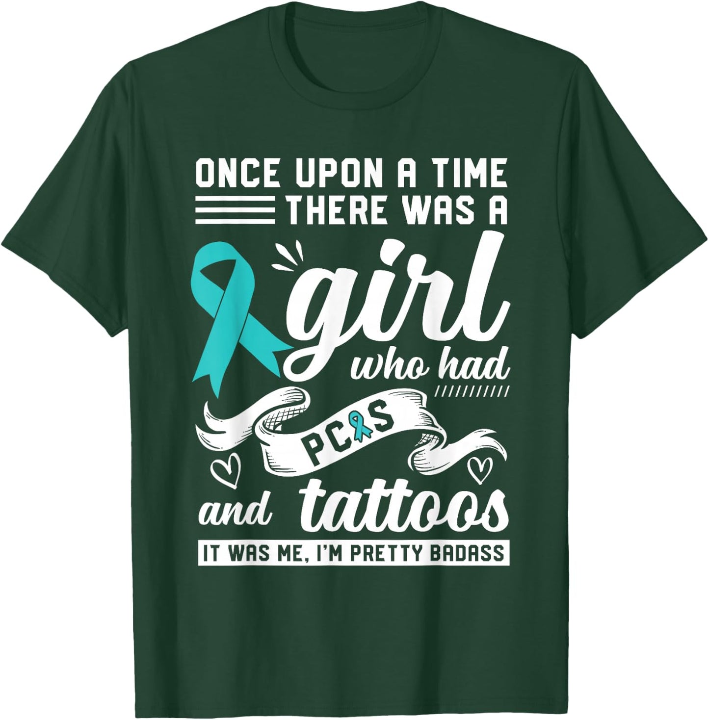 Funny Badass With Tattoo and PCOS Chronic Illness Awareness T-Shirt - T-Shirt | Forest