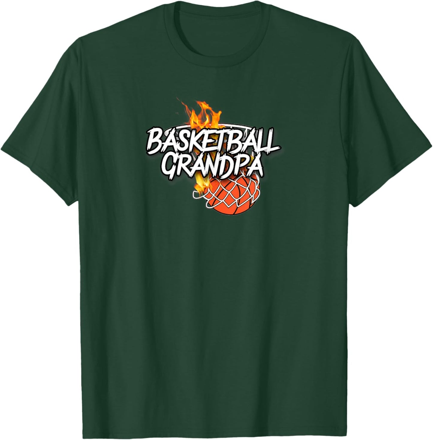 Basketball Grandpa - Basketball Clothing - Fire Basketball T-Shirt - T-Shirt | Forest