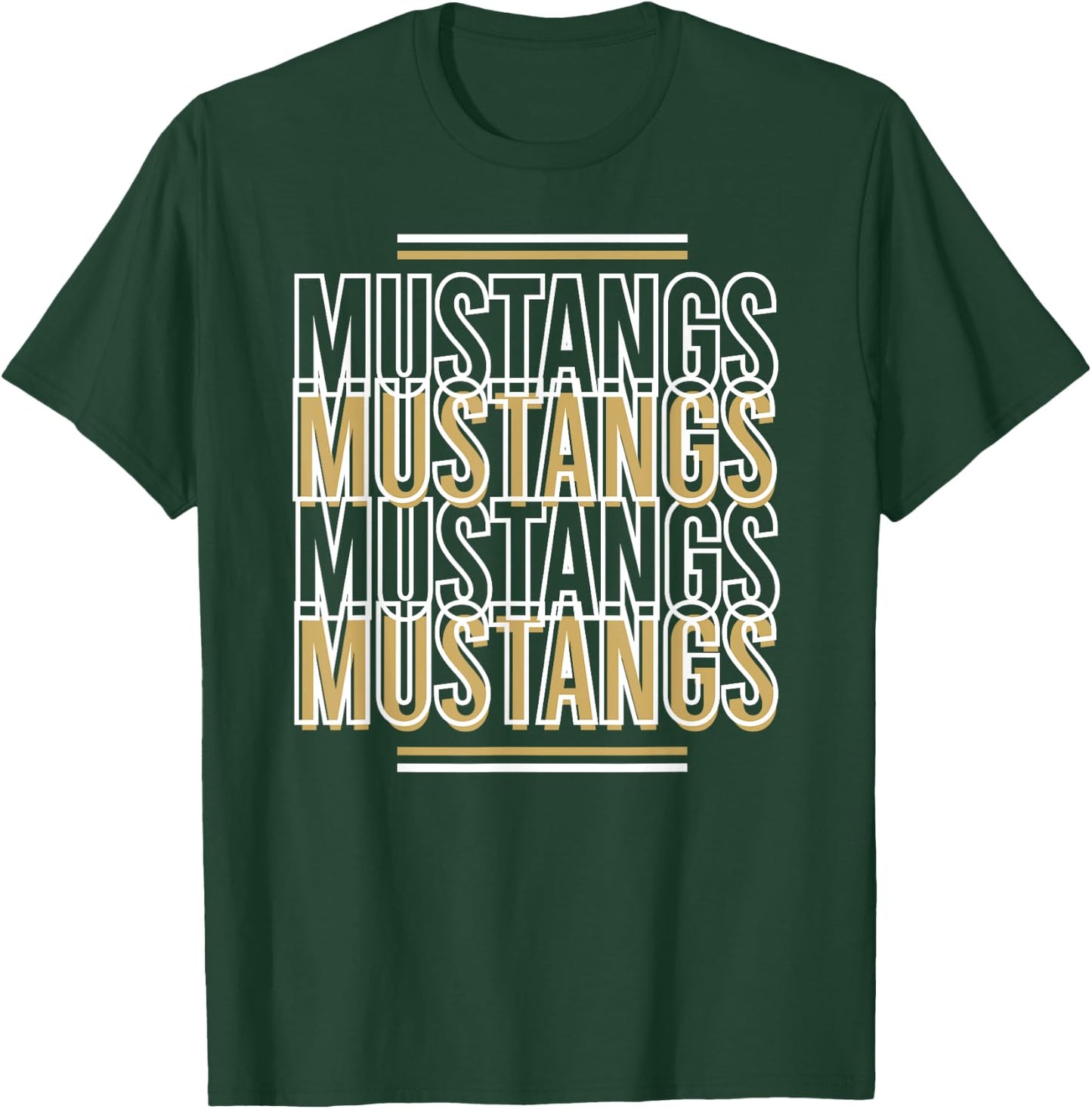 Mustangs School Spirit Gold White Black Mustangs T-Shirt - T-Shirt | Forest