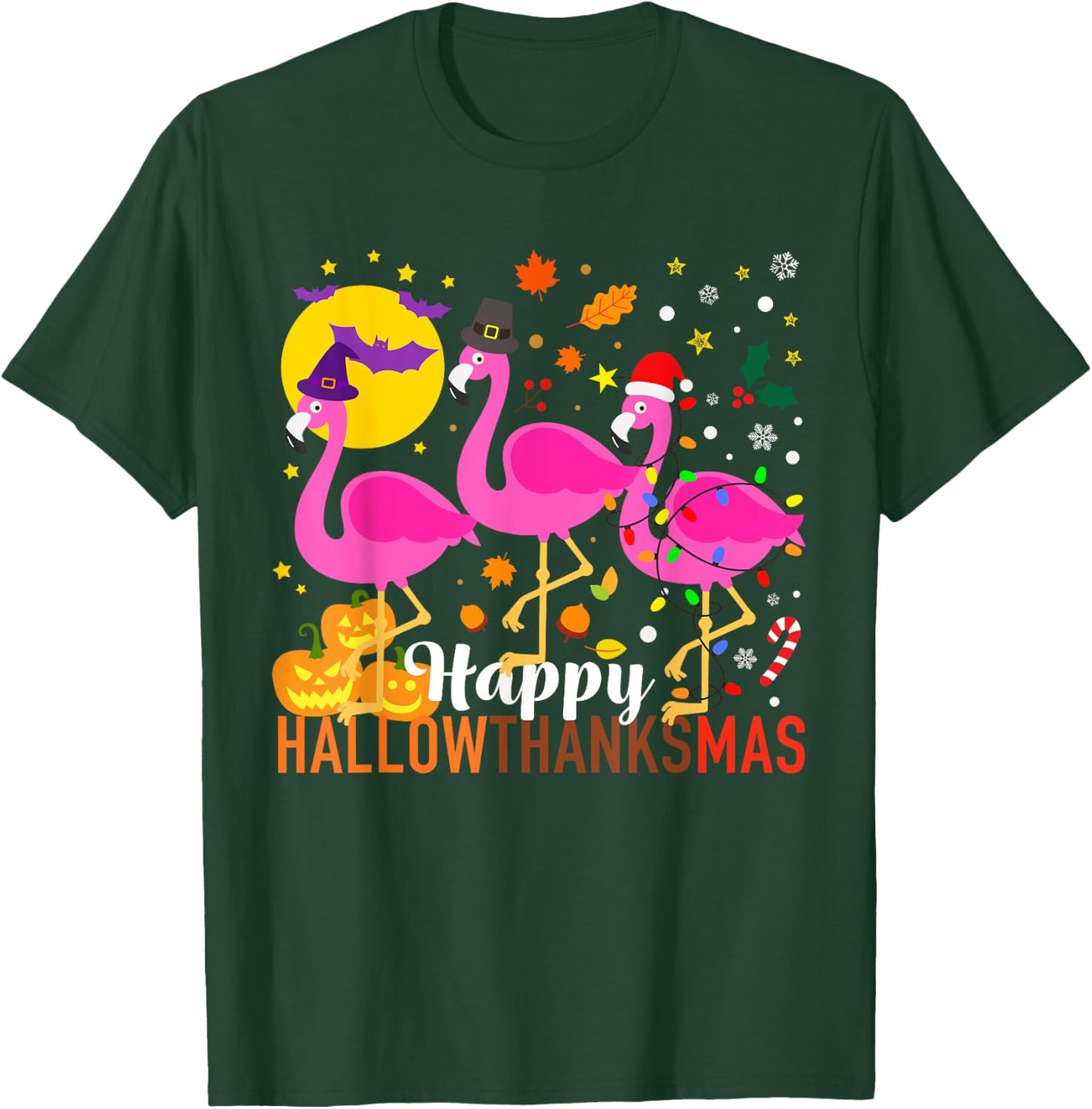 Halloween Thanksgiving Christmas Happy HallowThanksMas T-Shirt - T-Shirt | Forest
