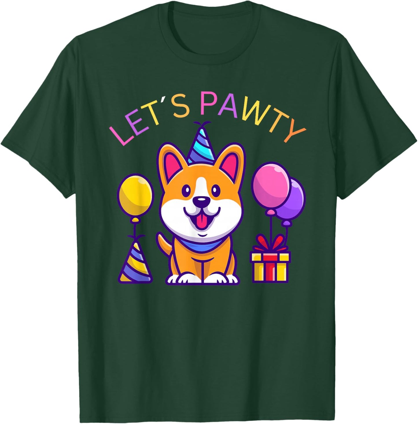 Lets pawty birthday party Gift a birthday girl corgi T-Shirt - T-Shirt | Forest