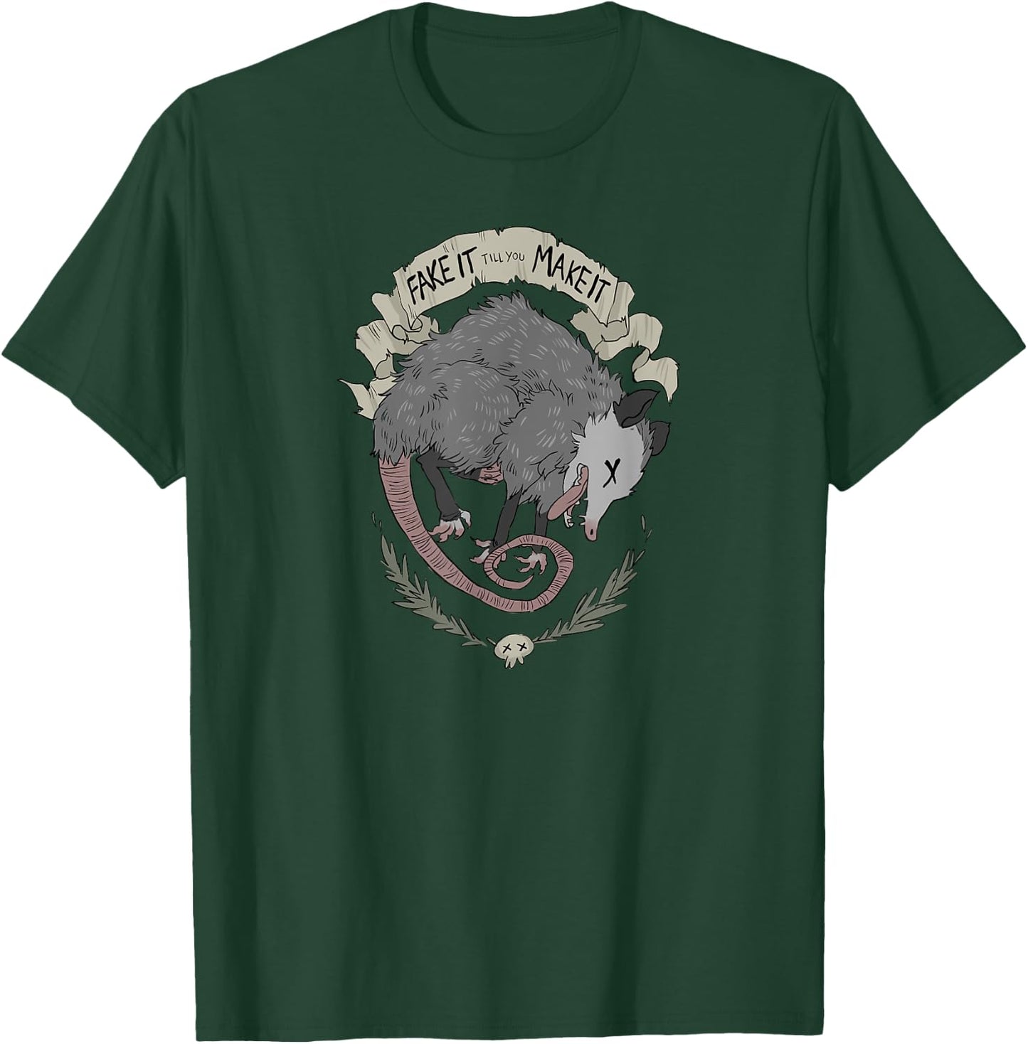 Street Cats Team Trash Racoon Rat Backyard Animal Opossum I Funny Dead Possum Fake It Till You Make It -Adults Black Short Sleeve T-Shirt - T-Shirt | Forest
