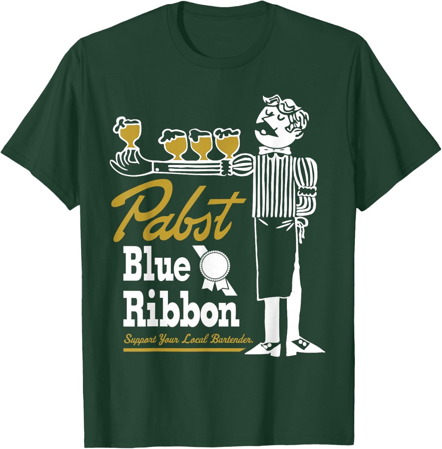Pabst Blue Ribbon Retro Bartender T-Shirt - T-Shirt | Forest