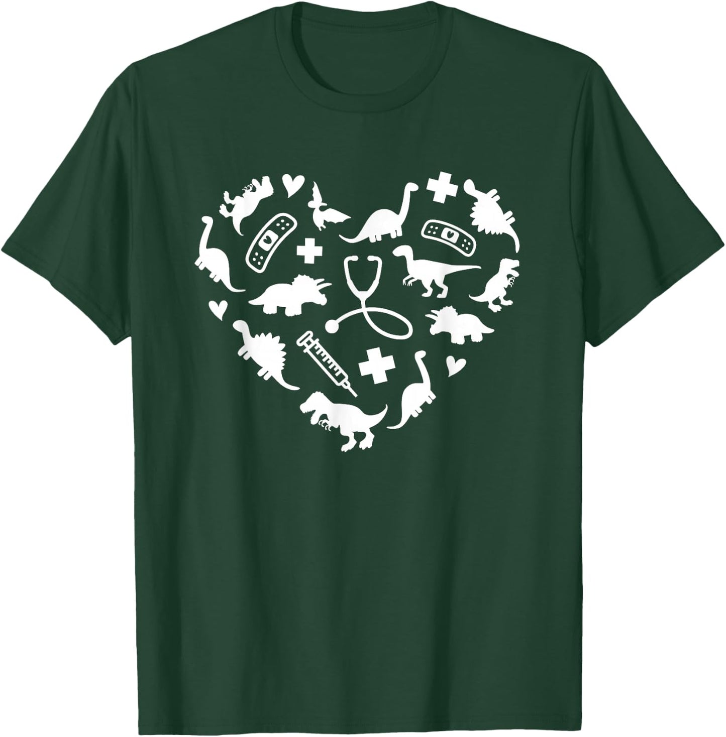 Pediatric Nurse Heart Cute Dinosaur Pediatric Physical Peds T-Shirt - T-Shirt | Forest