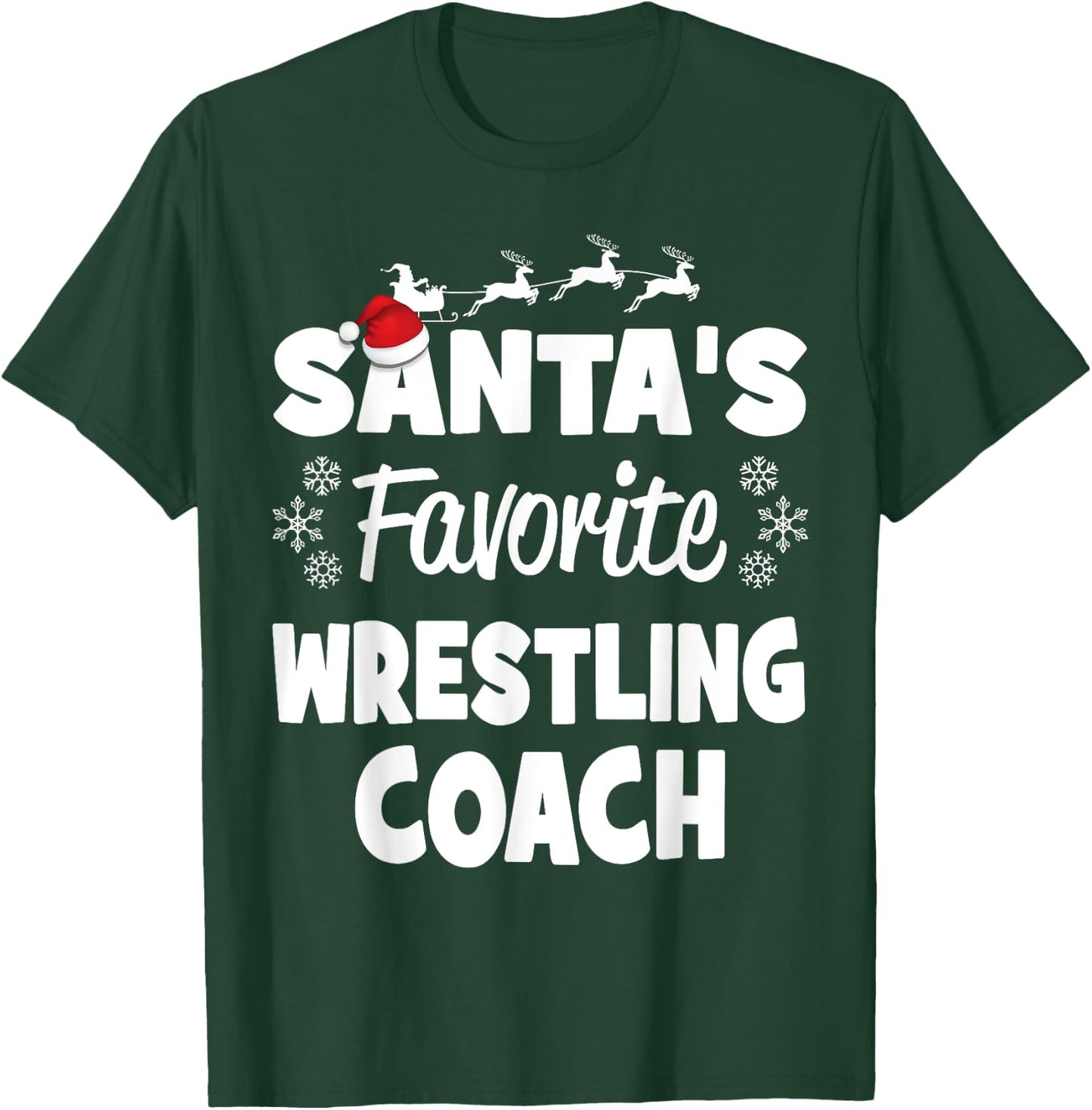 Santa's Favorite Wrestling Coach Funny Christmas Matching T-Shirt - T-Shirt | Forest