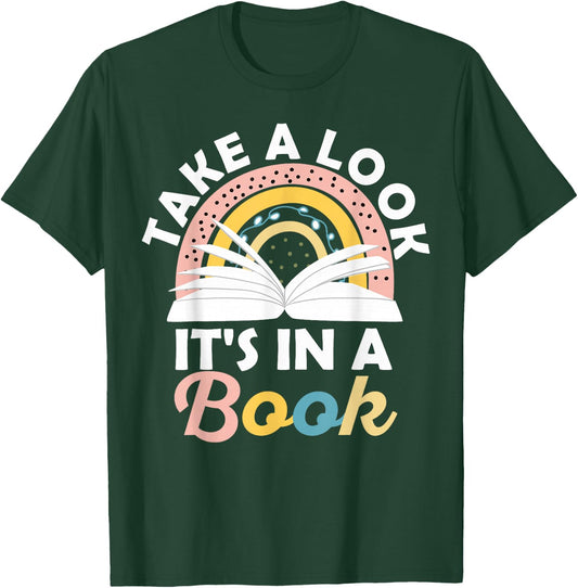 Take A Look It's In A Book Vintage Bookworm Rainbow Reading T-Shirt - T-Shirt | Forest