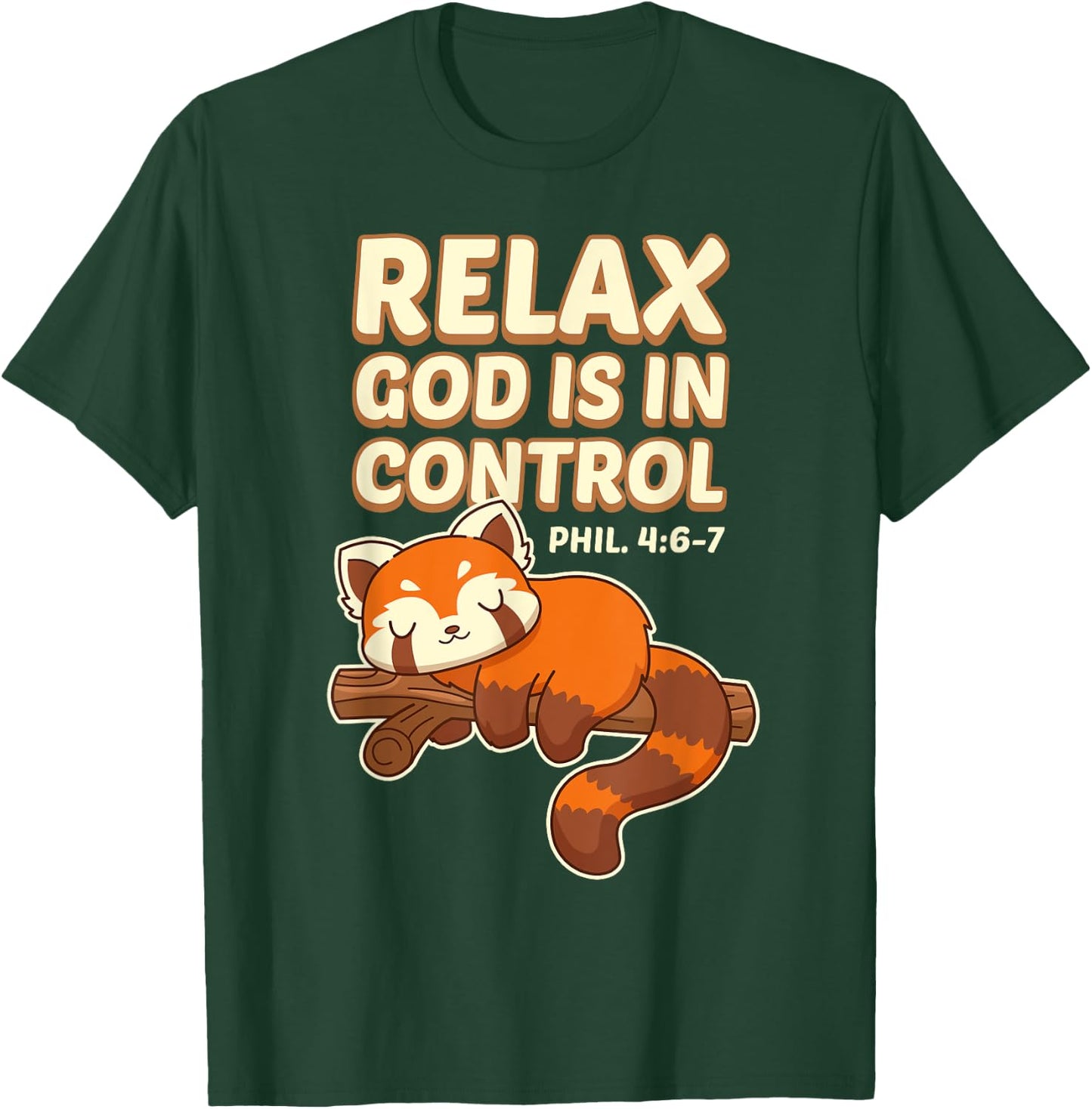 Inspiring Bible Quote With Red Panda - God Is In Control T-Shirt - T-Shirt | Forest