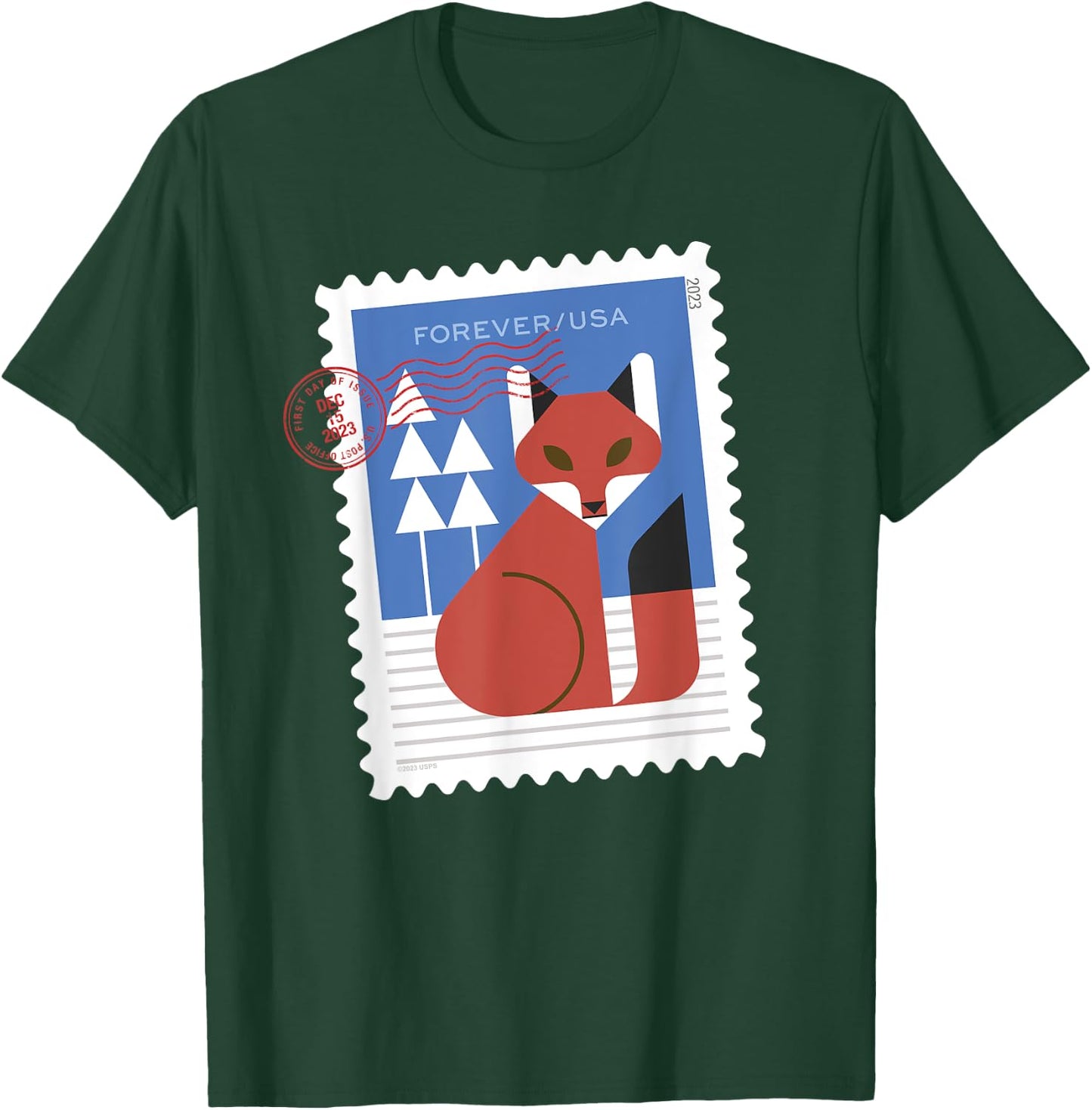 USPS Winter Woodland Animals - Fox Stamp T-Shirt - T-Shirt | Forest