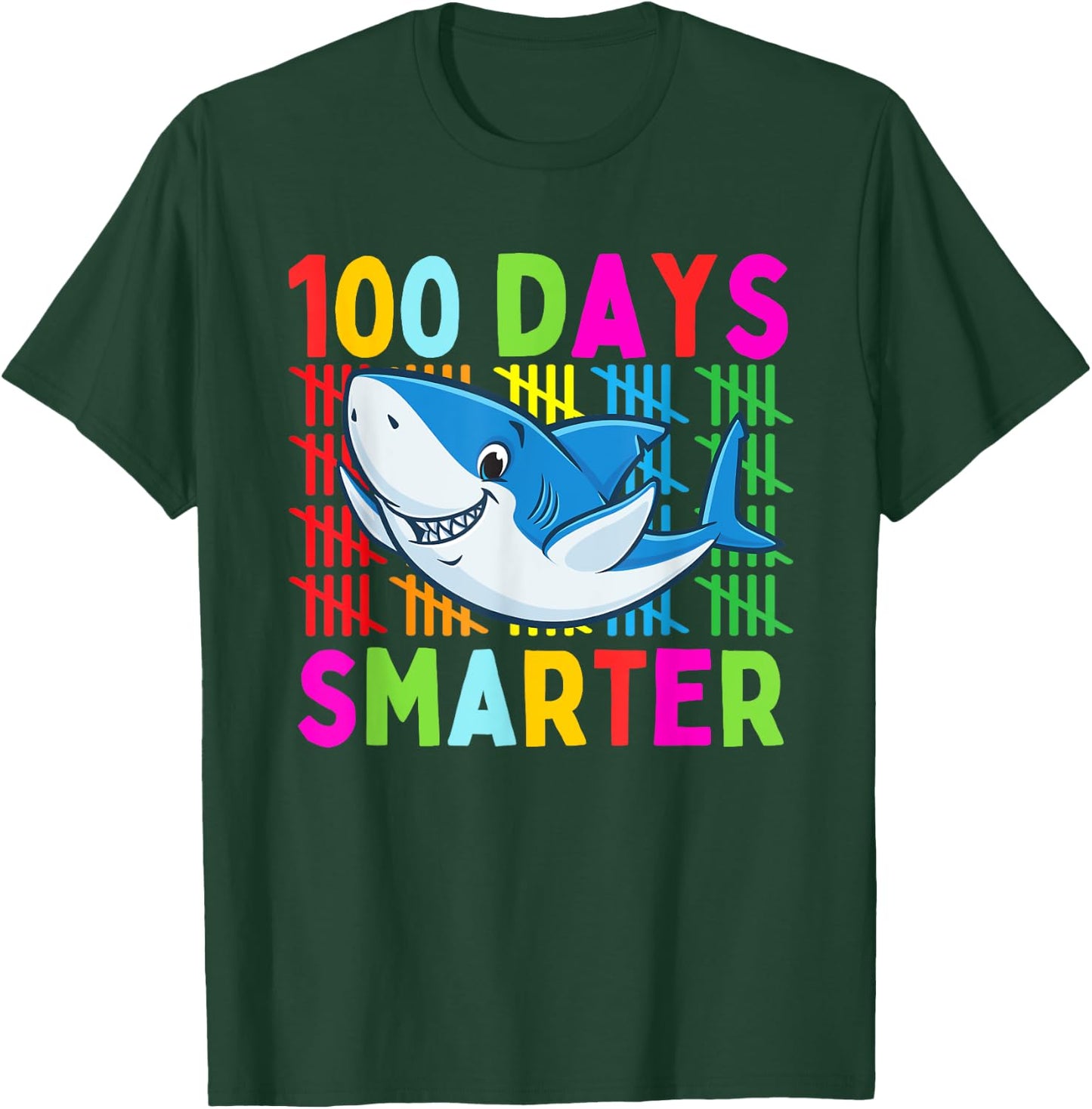 Cute Shark 100th Day Of School 100 Days Smarter Kids Boys T-Shirt - T-Shirt | Forest