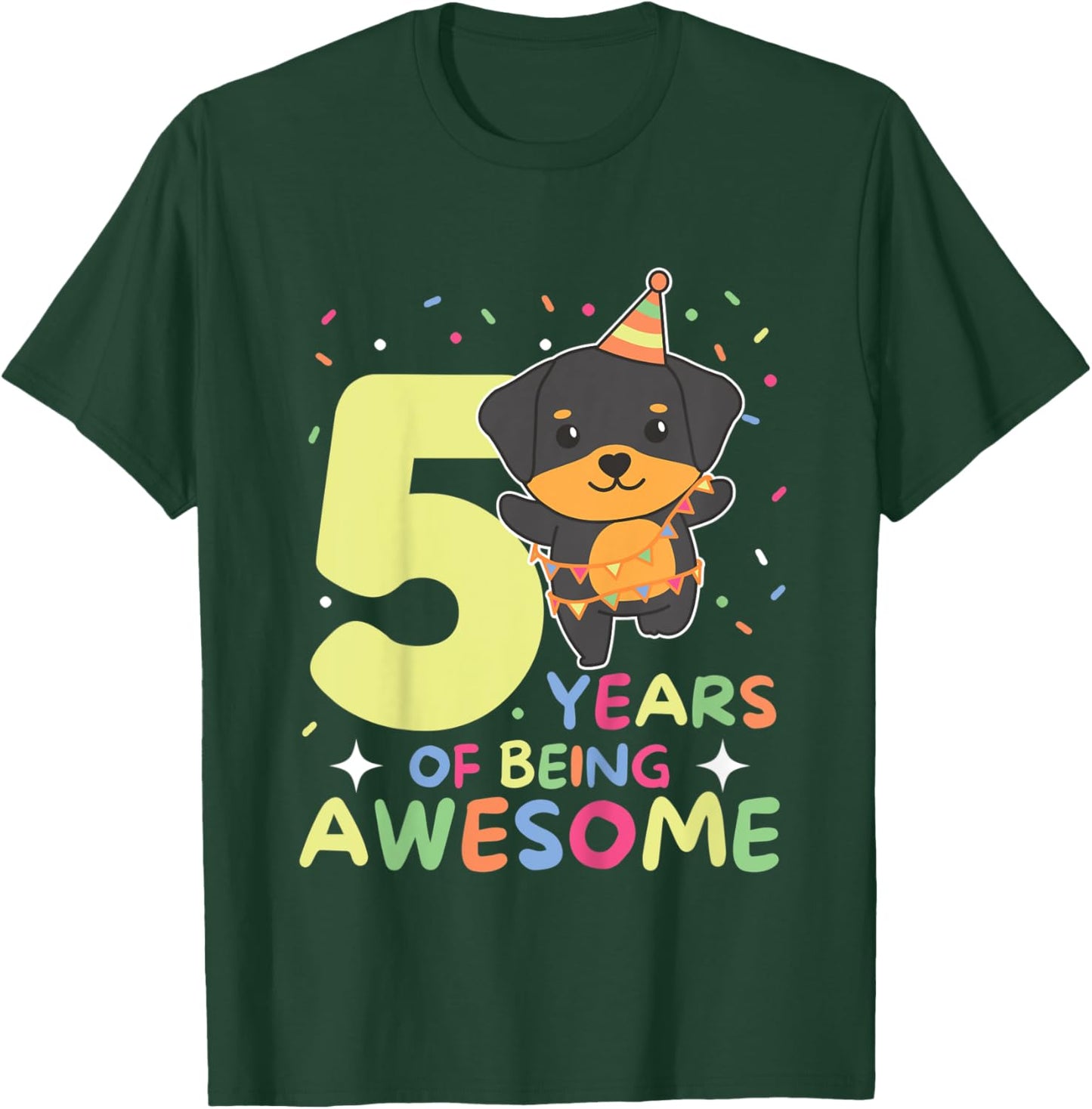 Kids Rottweiler 5th Birthday For Kids Five Years Old T-Shirt - T-Shirt | Forest