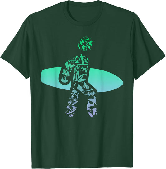 Silhouette Surf Icons Design for Surfer | Surf Boys Surfing T-Shirt - T-Shirt | Forest