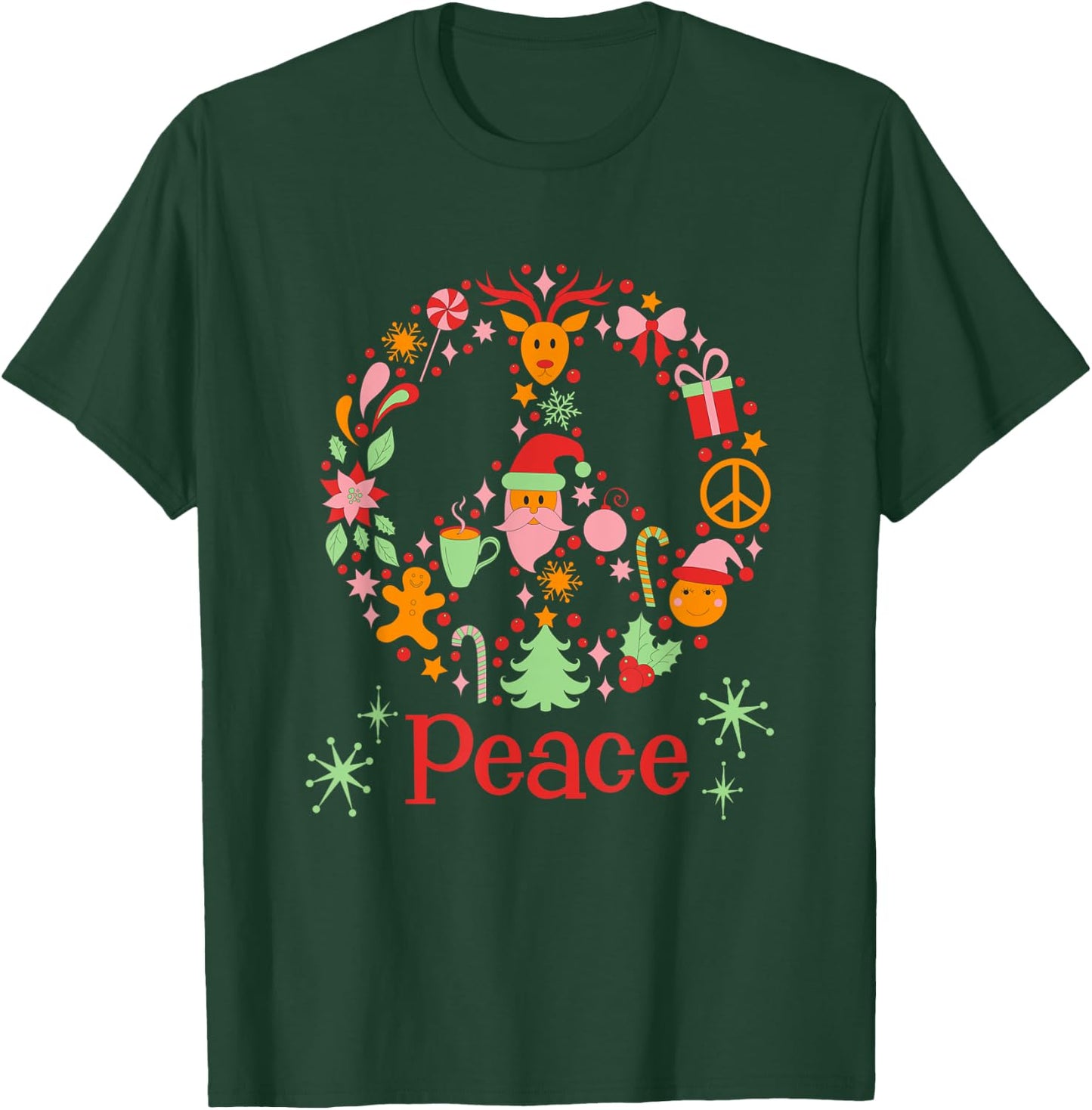 Christmas Peace Sign Retro Vintage Vibes MCM Cute Graphic T-Shirt - T-Shirt | Forest