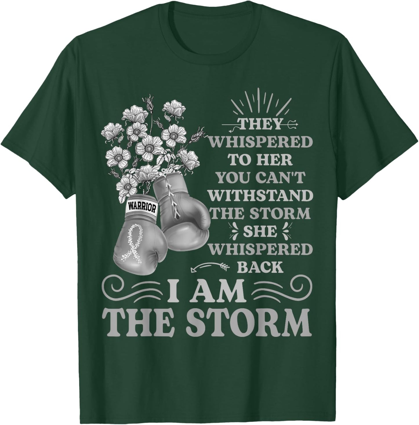 I'm The Storm Boxing Warrior Pearl Ribbon Women Lung Cancer T-Shirt - T-Shirt | Forest