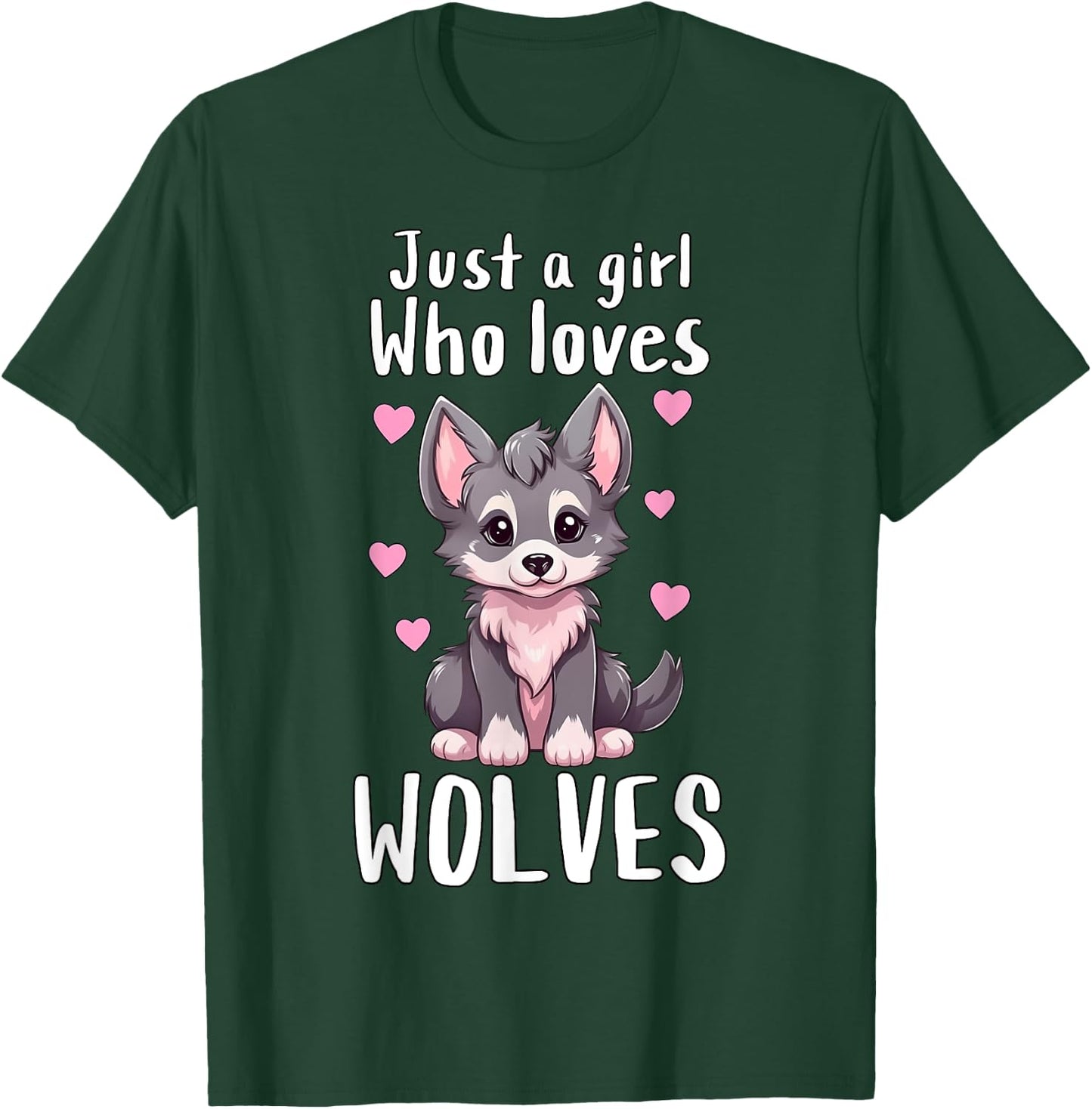 Just A Girl Who Loves Wolves - Cute Grey & Pink Baby Wolf T-Shirt - T-Shirt | Forest