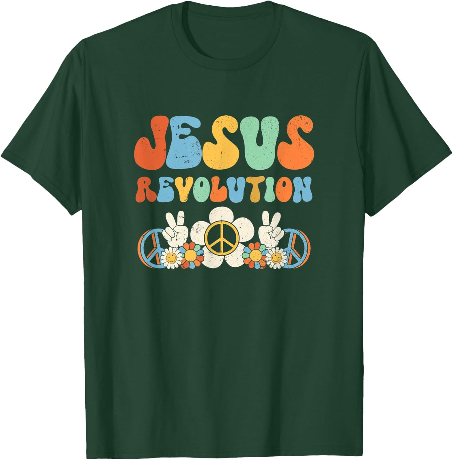 Jesus Revolution Faith Groovy Flower Peace Sign Christian T-Shirt - T-Shirt | Forest