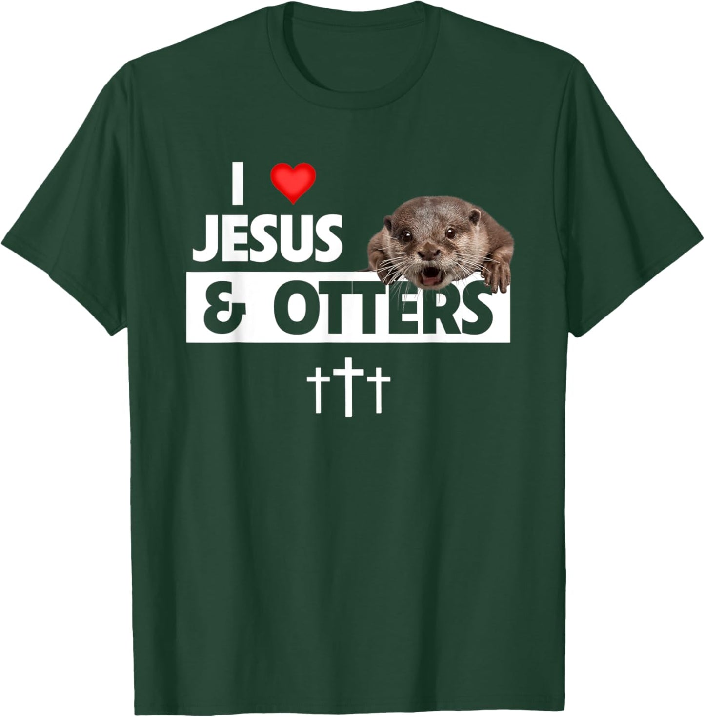 I Love Jesus And Otters Zoo Wildlife Nature Christian Bible T-Shirt - T-Shirt | Forest