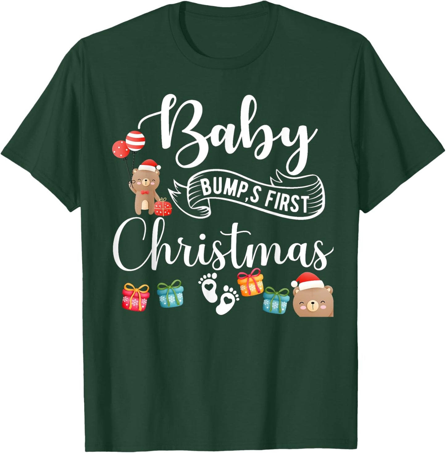 Cute Pregnancy Announcement Baby Bump First Christmas T-Shirt - T-Shirt | Forest