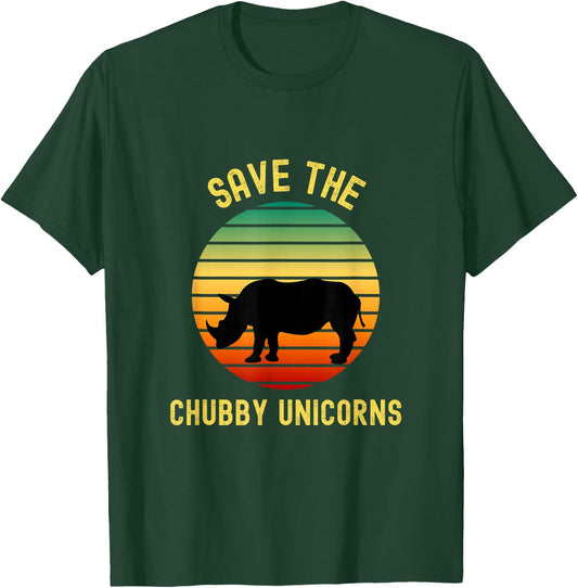 Save The Chubby Unicorns Rhino Humor Funny Retro Rhino Lover T-Shirt - T-Shirt | Forest