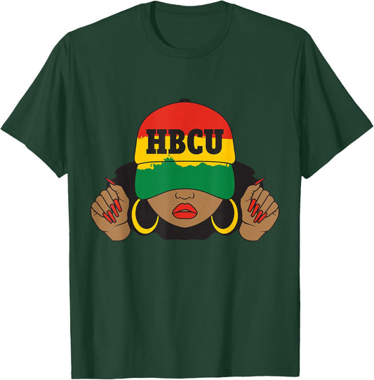 Beautiful Black HBCU Student in Hat T-Shirt - T-Shirt | Forest