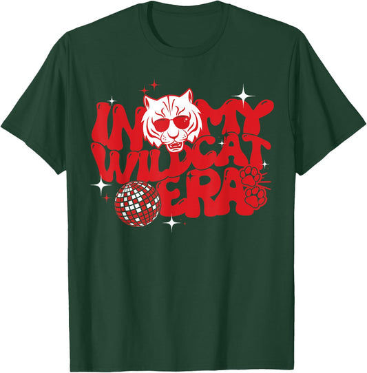In My Wildcat Era Groovy School Spirit Wildcat Mascot Men Women Kids T-Shirt - T-Shirt | Forest