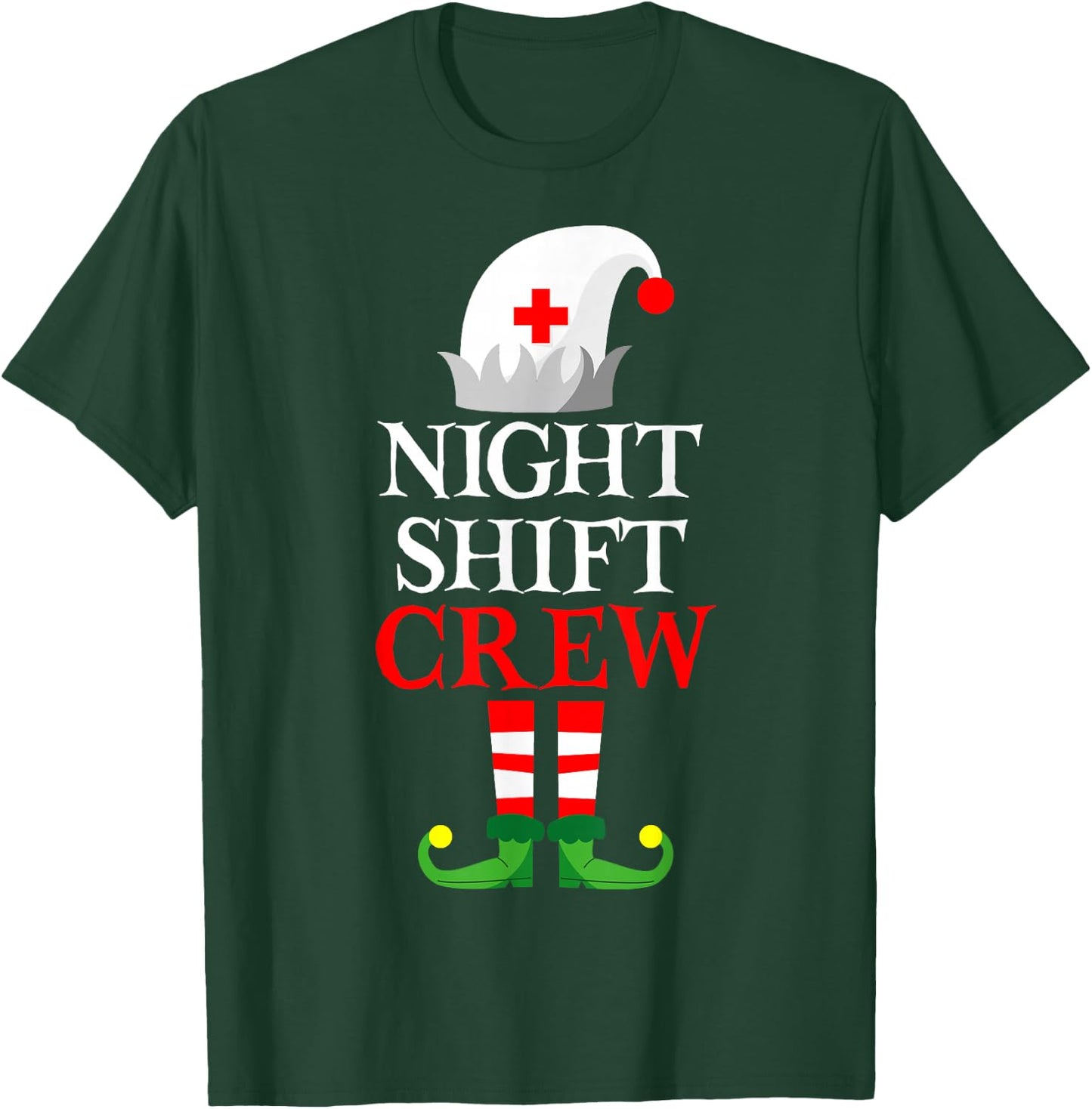 Elf Nursing Shirt Women, Christmas Nurse Night Shift Crew T-Shirt - T-Shirt | Forest