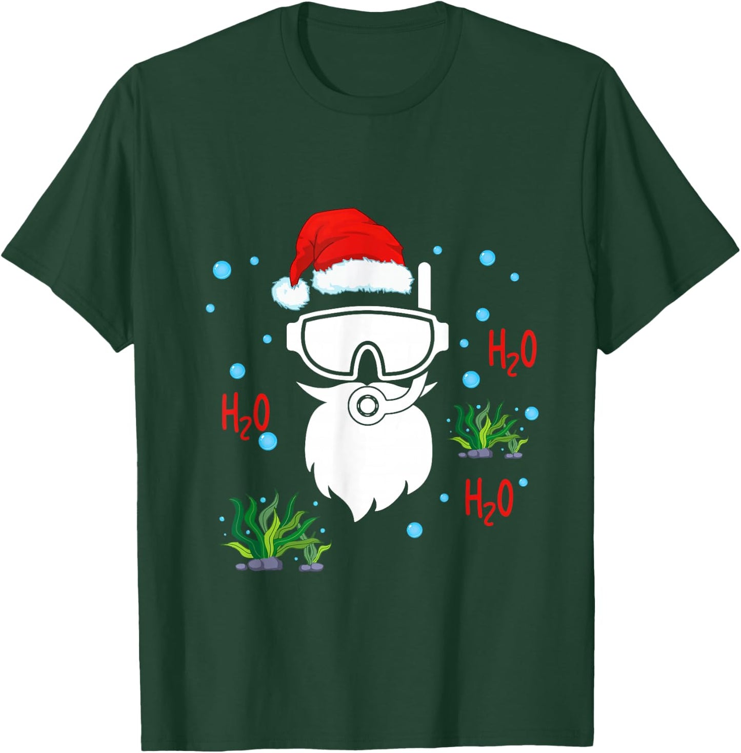 Christmas Diving Santa Face Funny Scuba Diver Dving Lover T-Shirt - T-Shirt | Forest