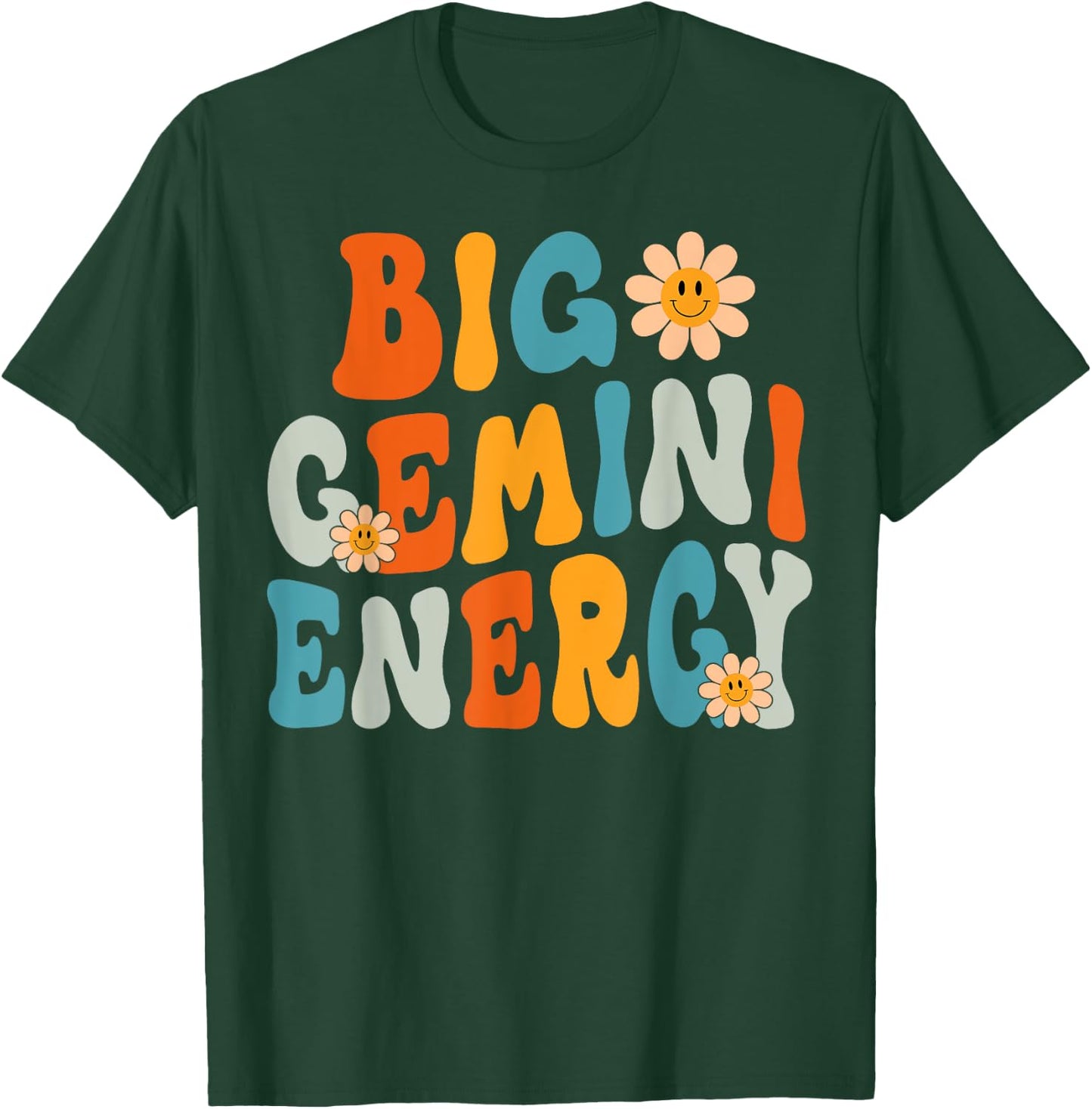 Gemini Big Energy Retro Smile Flower Zodiac Birthday Women T-Shirt - T-Shirt | Forest