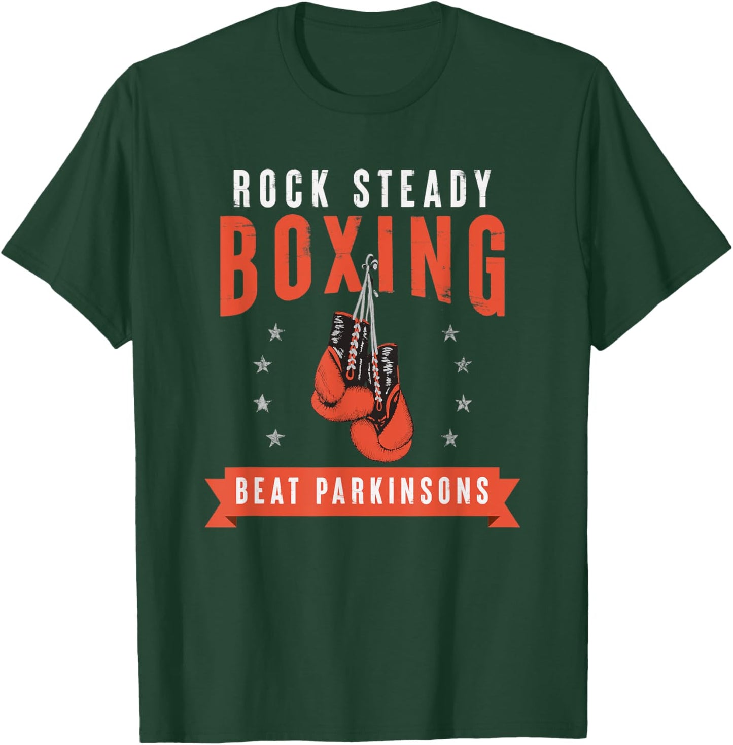 Rock Steady Boxing Beat Parkinson's Gloves and Stars T-Shirt - T-Shirt | Forest