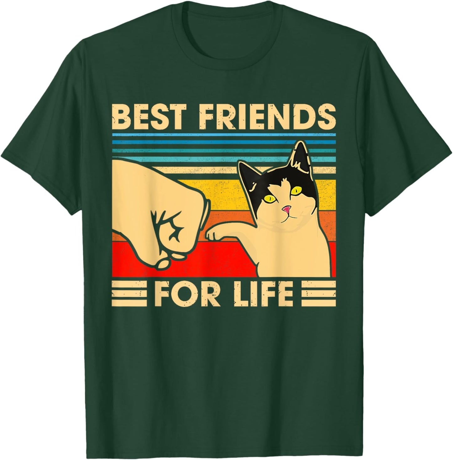 Vintage Cat Best Friends For Life Fist Bump Funny Cat Lovers T-Shirt - T-Shirt | Forest
