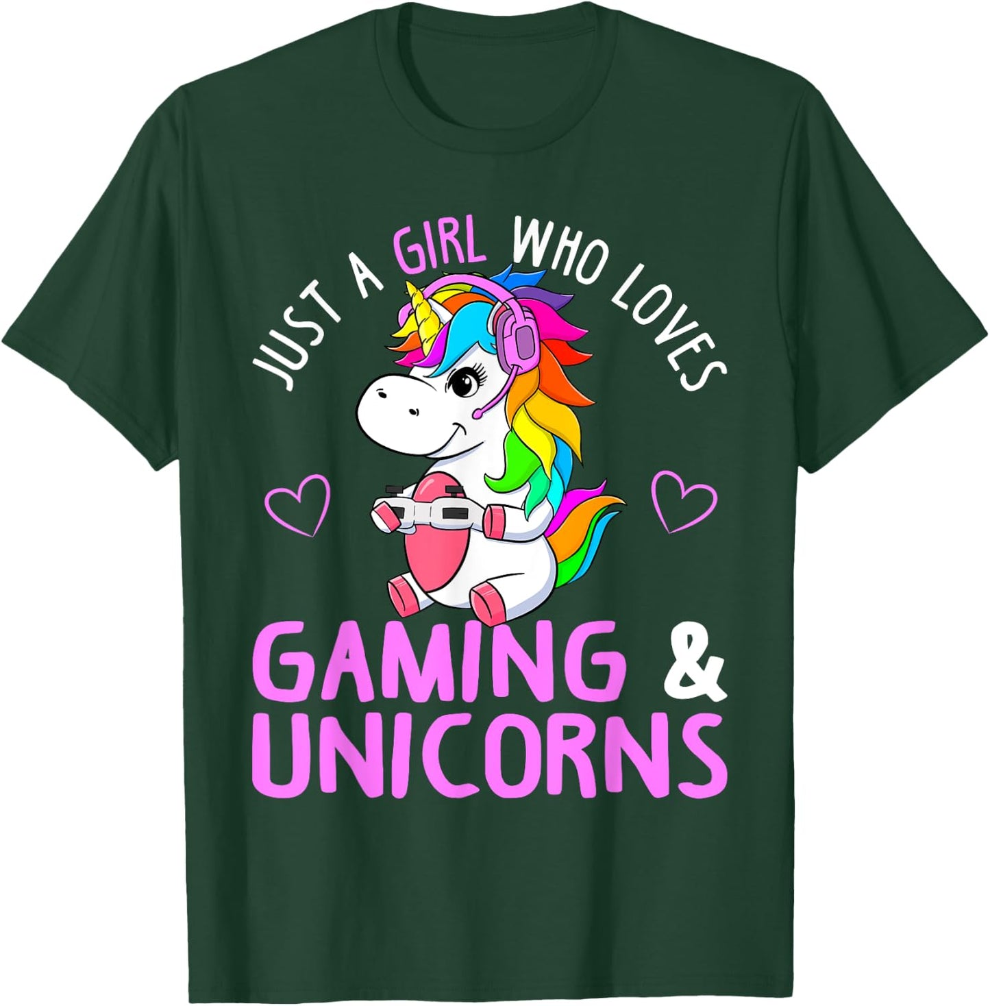 Just A Girl Who Loves Gaming and Unicorns Cute Gamer Gift T-Shirt - T-Shirt | Forest