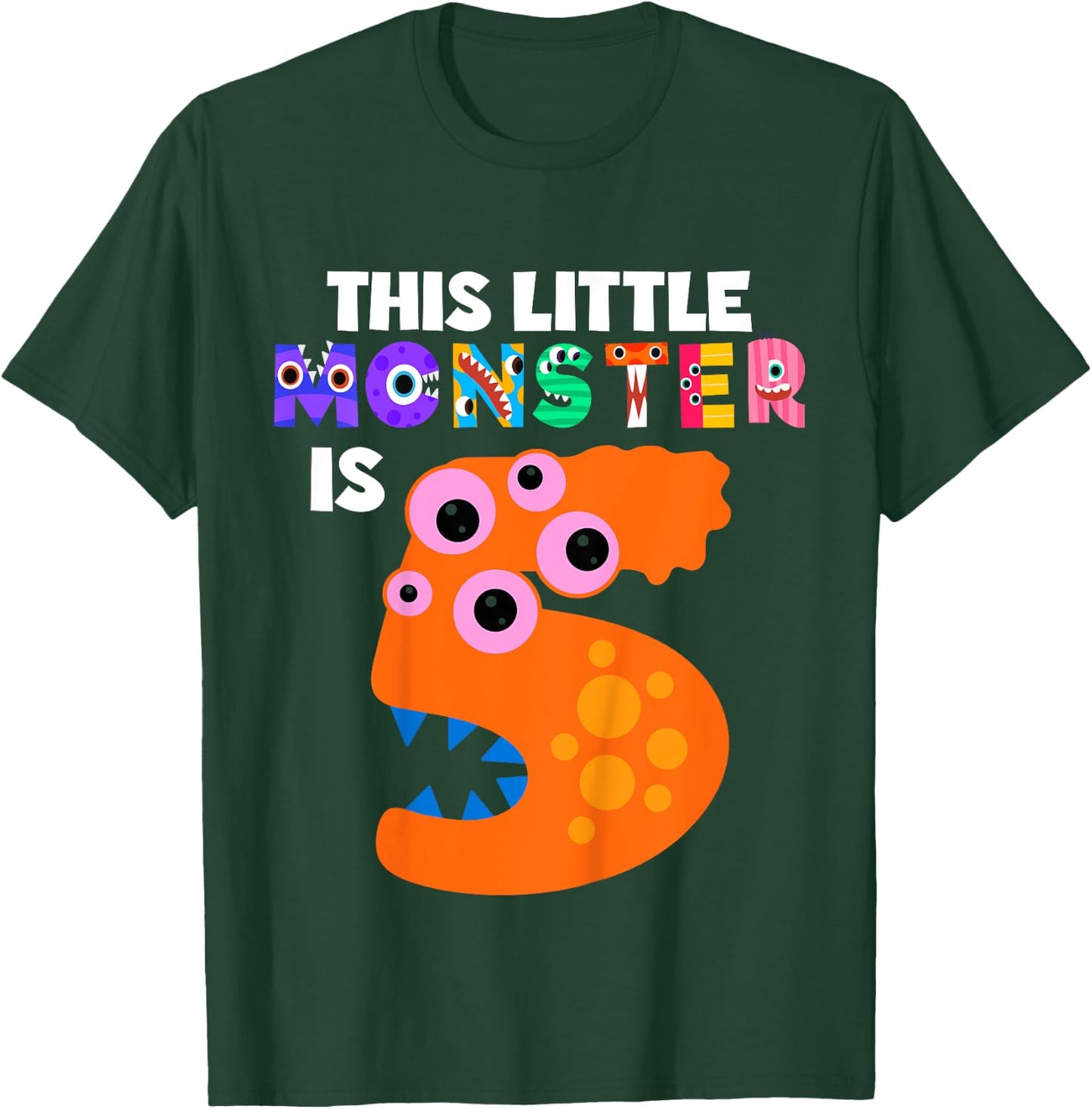 This Little Monster is 5 Five Years 5th Birthday Party Alien T-Shirt - T-Shirt | Forest