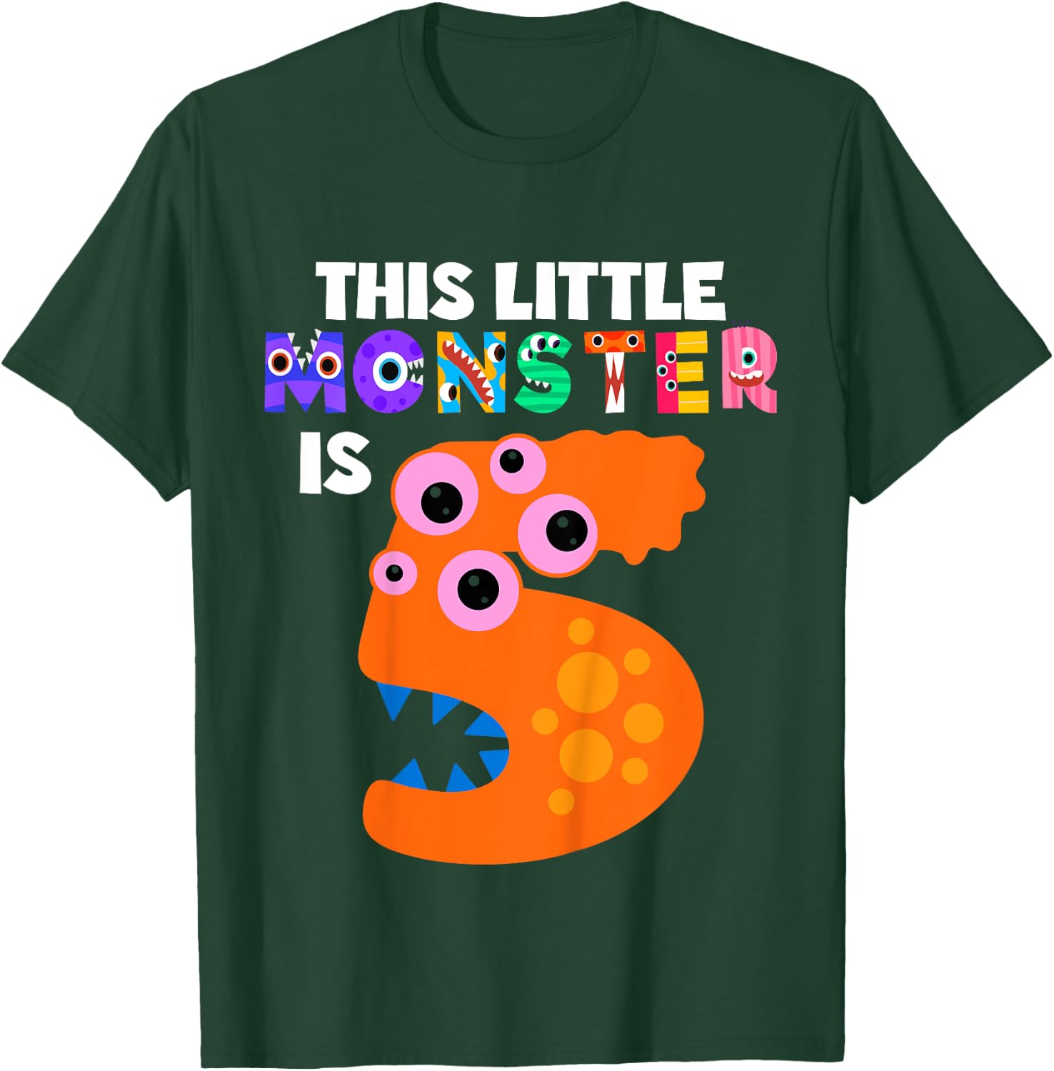 This Little Monster is 5 Five Years 5th Birthday Party Alien T-Shirt - T-Shirt | Forest